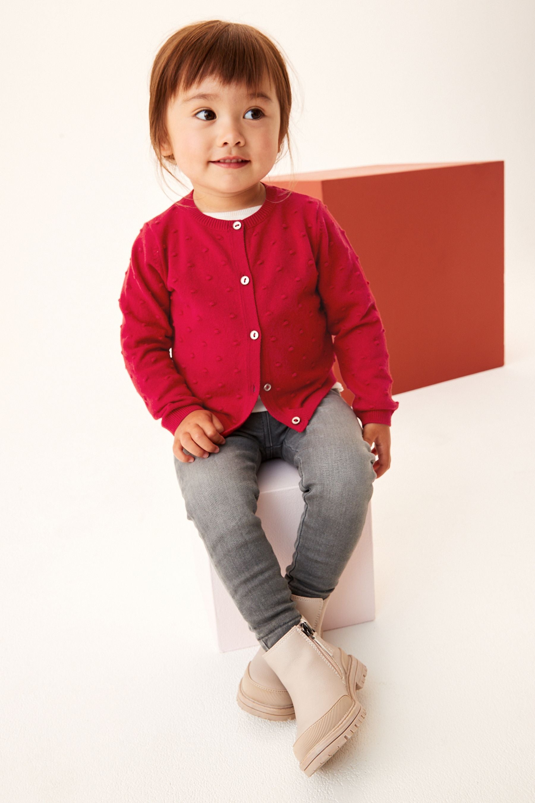 Red Bobble Cardigan (3mths-10yrs)