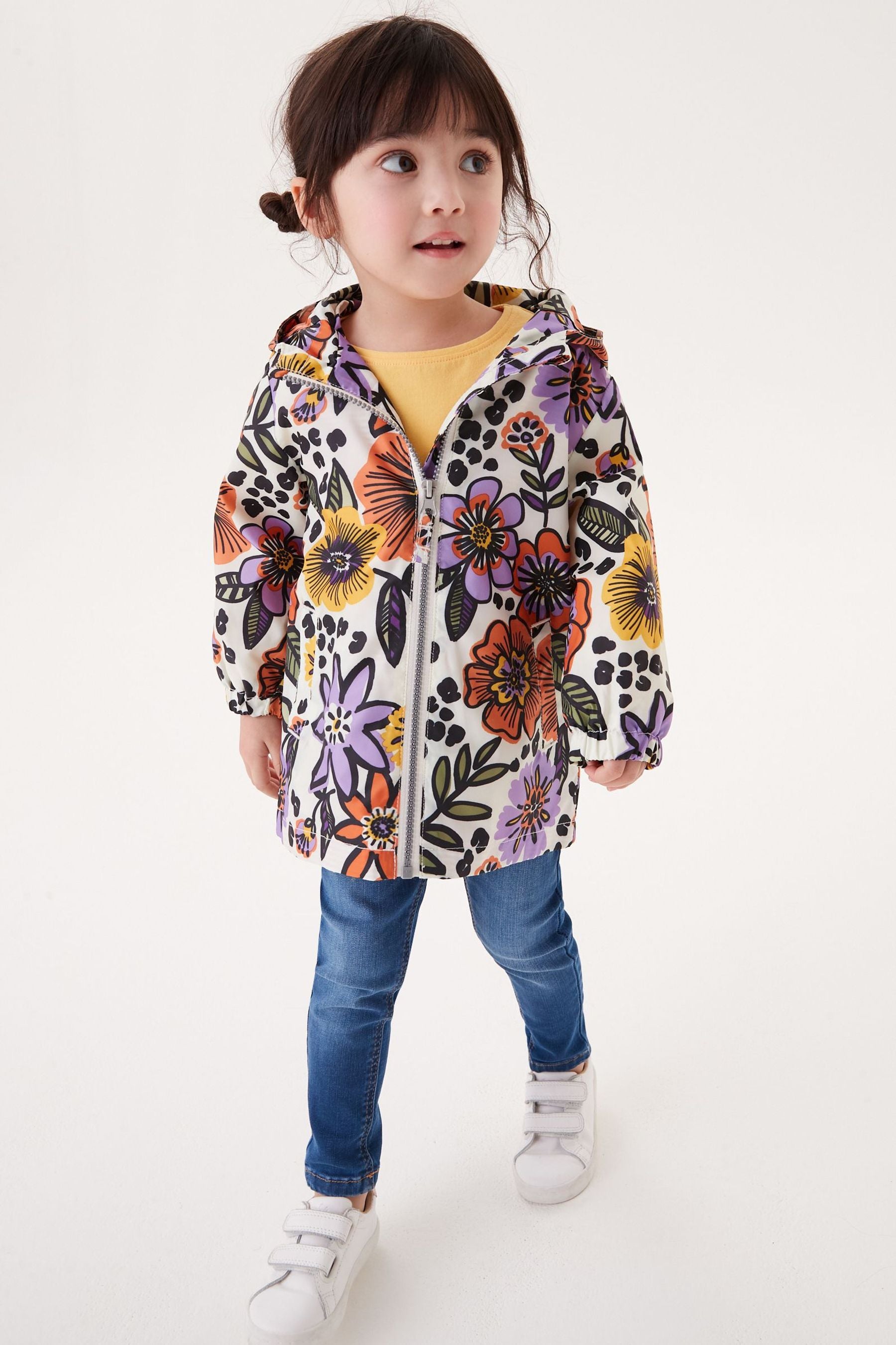 Cream Floral Shower Resistant Printed Cagoule (3mths-7yrs)