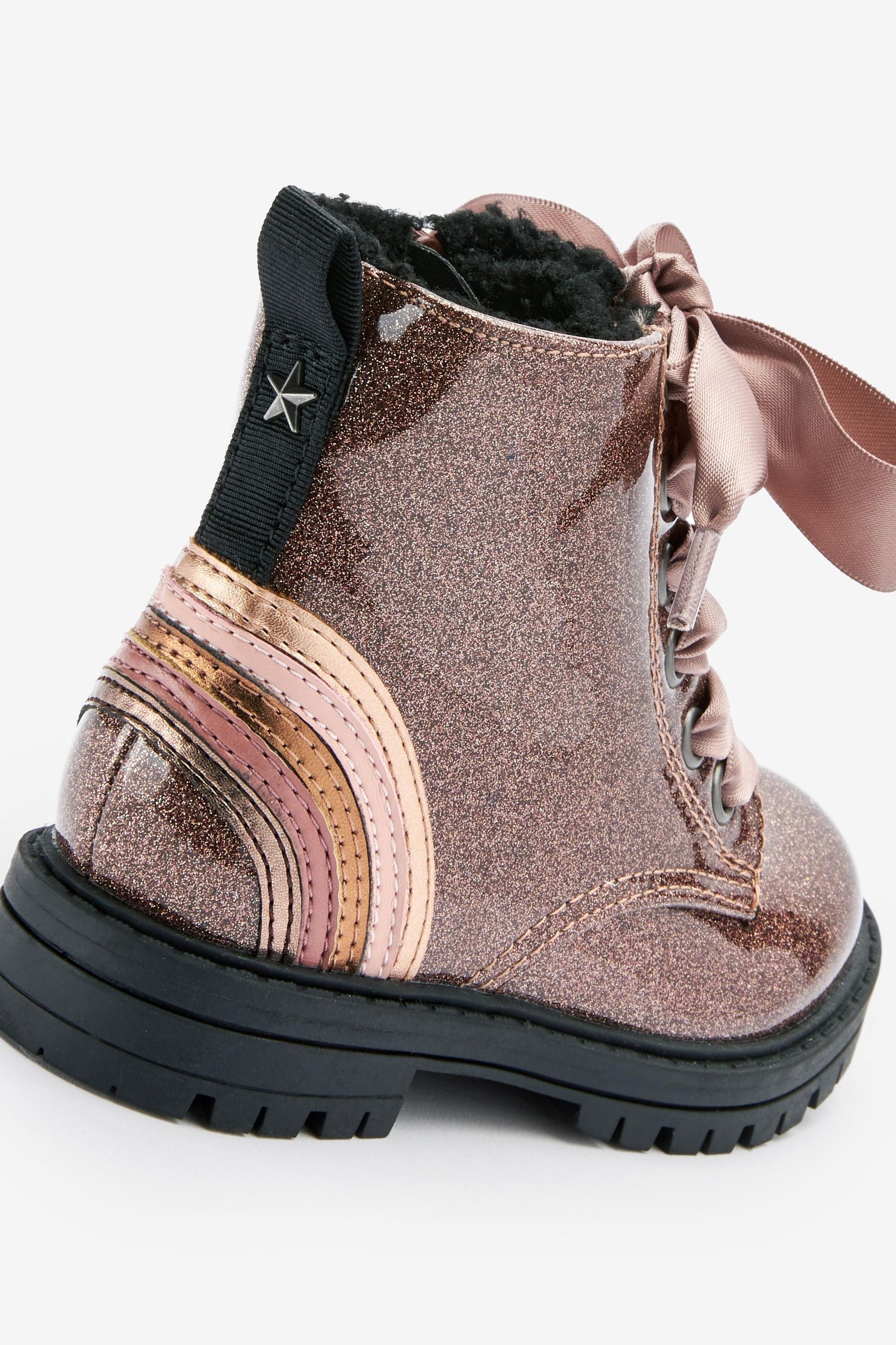 Rose Gold Pink Warm Lined Lace-Up Boots