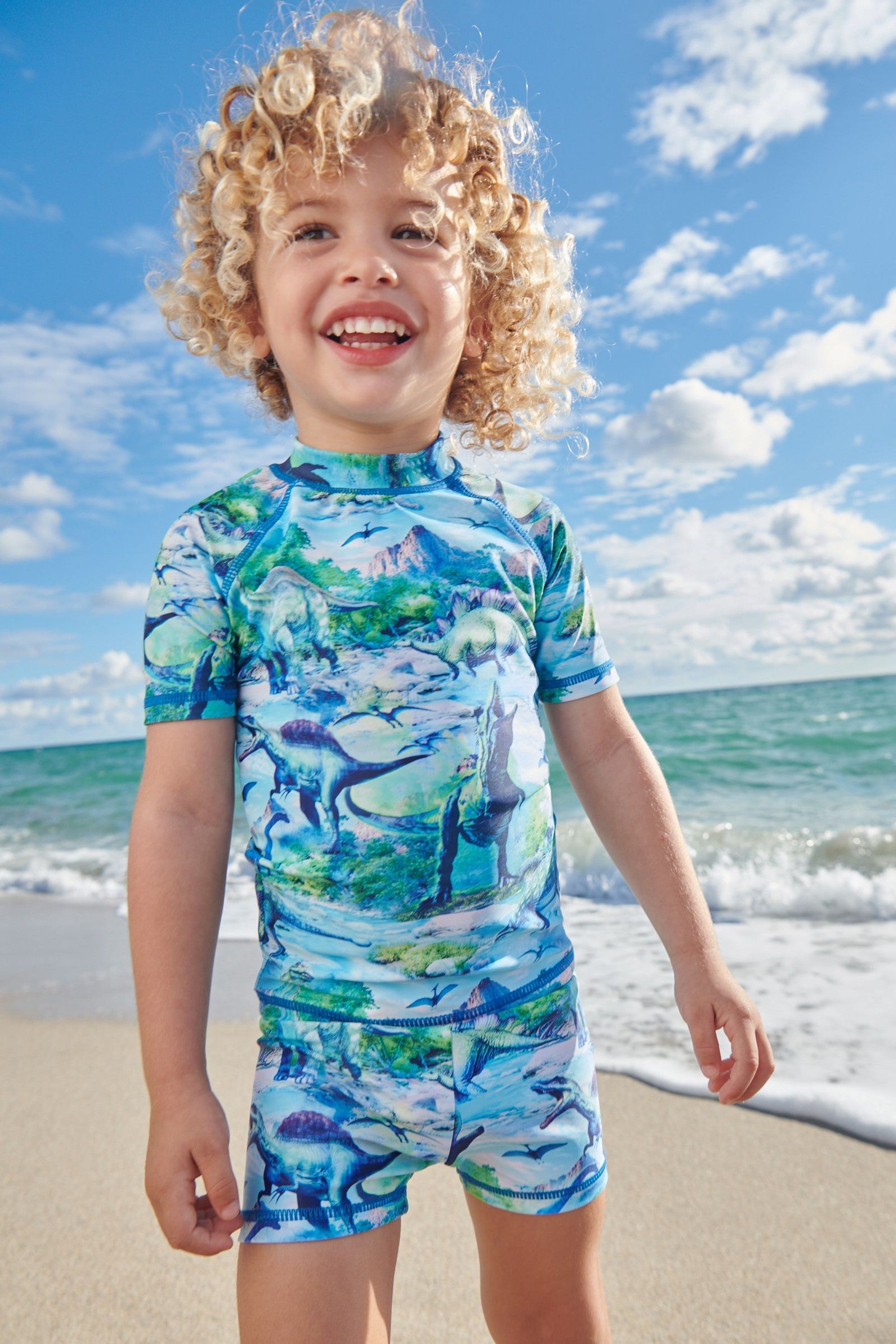 Green Dinosaur 2 Piece Sunsafe Top & Shorts Set (3mths-7yrs)