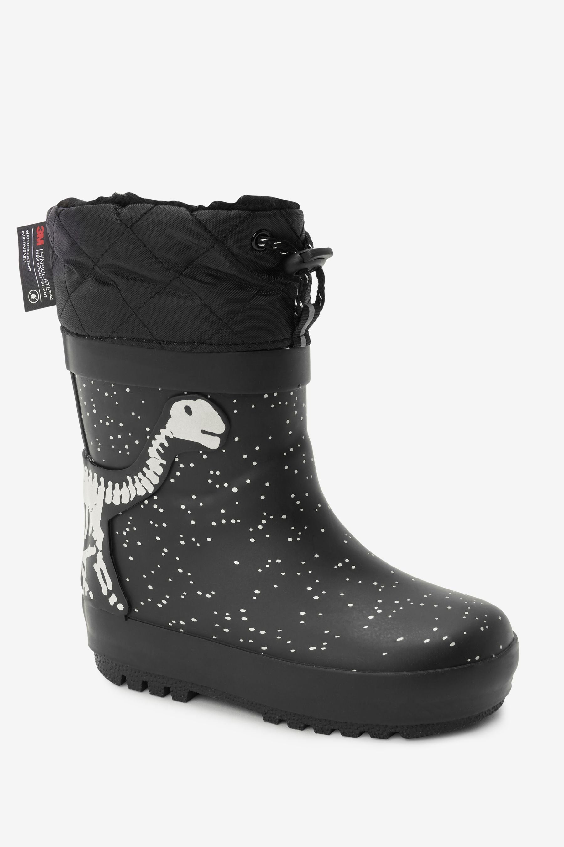 Black Glow In The Dark Dino Thermal Thinsulate Lined Cuff Wellies