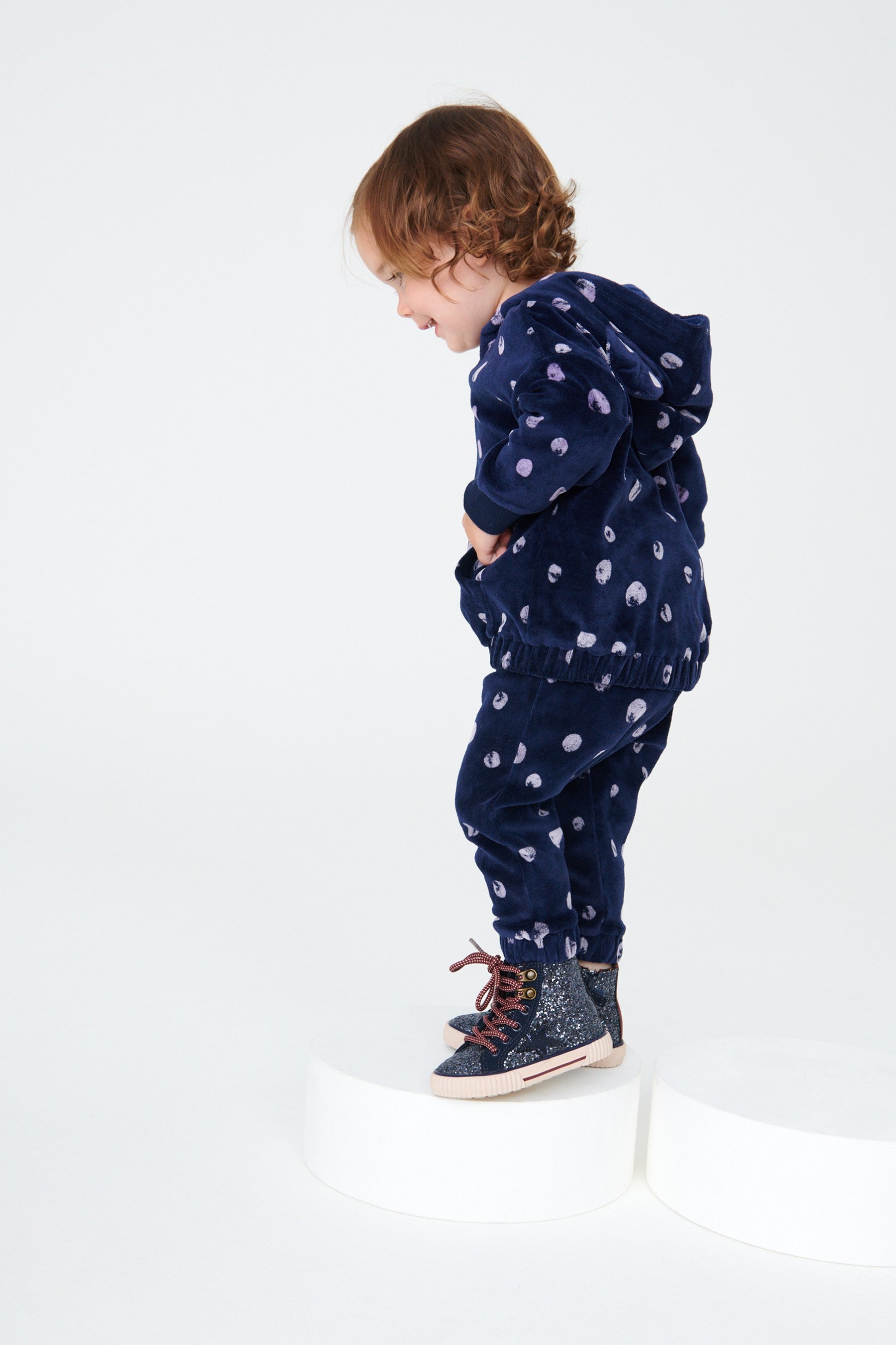 Navy Spot Hooded Velour Set (3mths-7yrs)