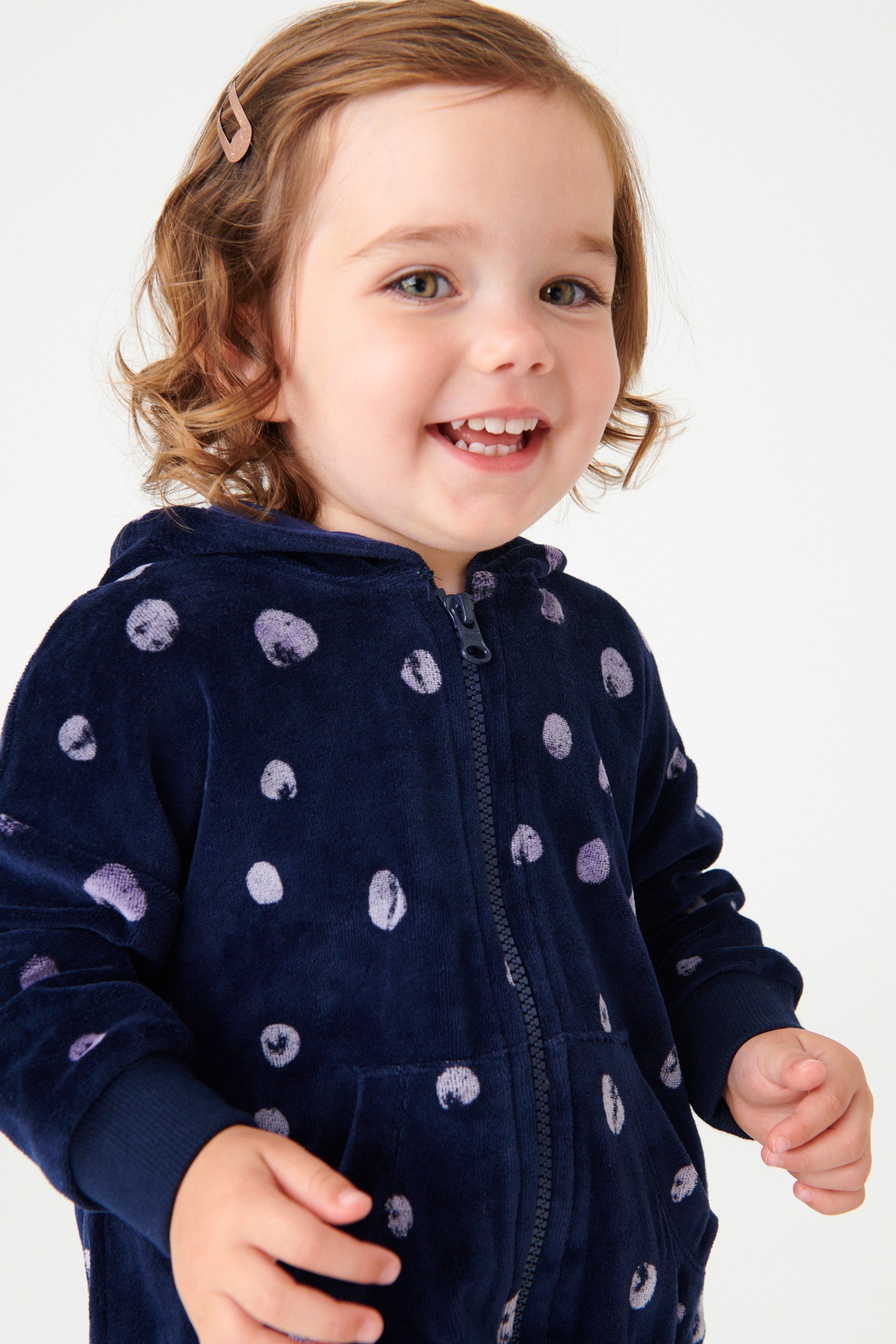 Navy Spot Hooded Velour Set (3mths-7yrs)