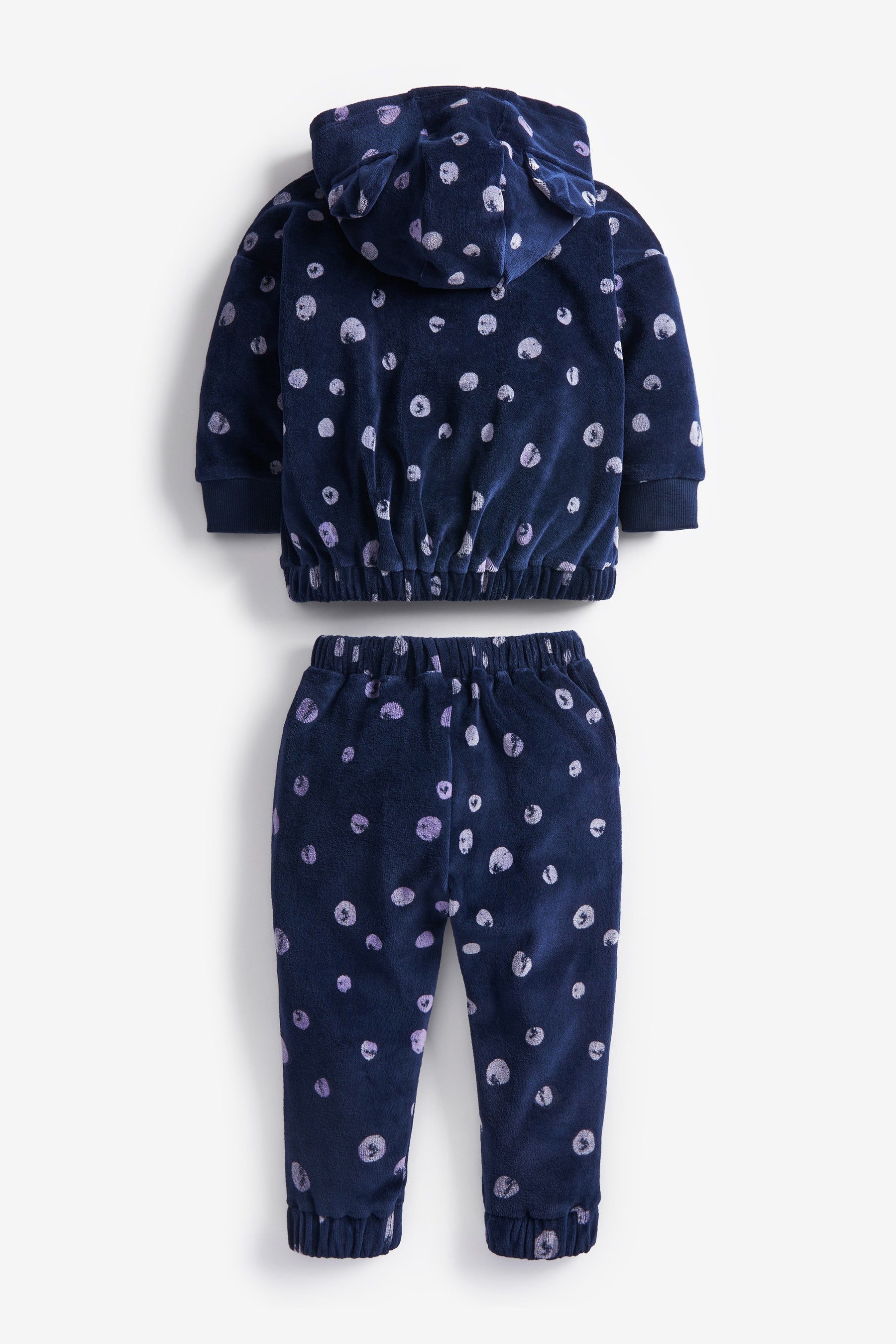 Navy Spot Hooded Velour Set (3mths-7yrs)