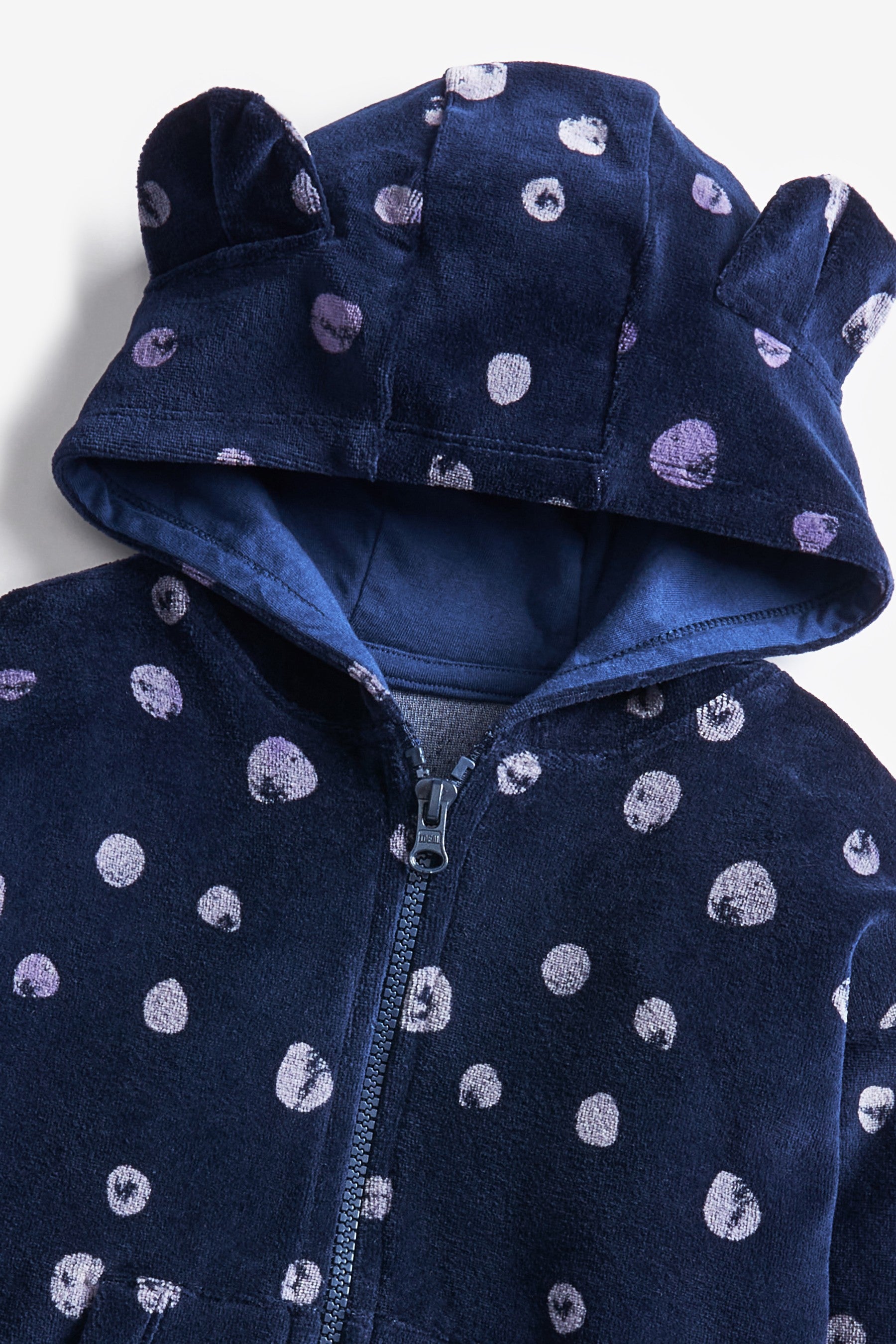 Navy Spot Hooded Velour Set (3mths-7yrs)