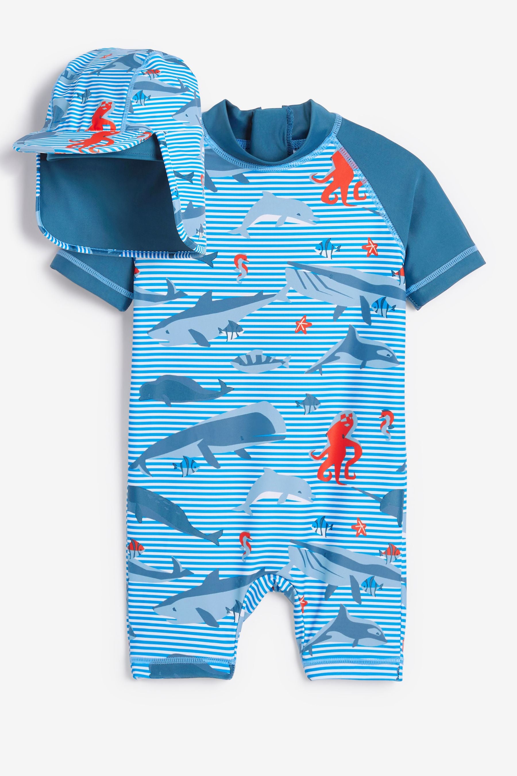 Blue Ocean Animals Sunsafe Swimsuit And Hat (3mths-7yrs)