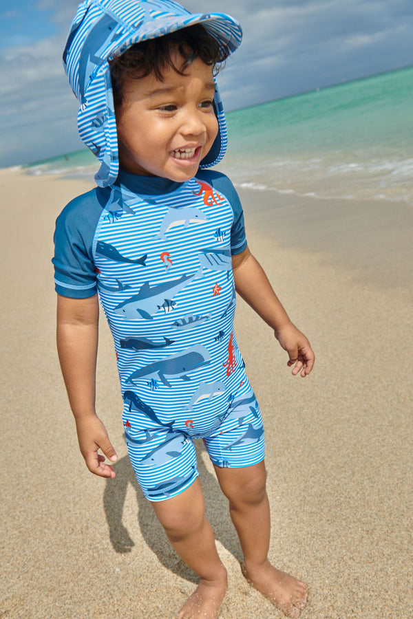 Blue Ocean Animals Sunsafe Swimsuit And Hat (3mths-7yrs)