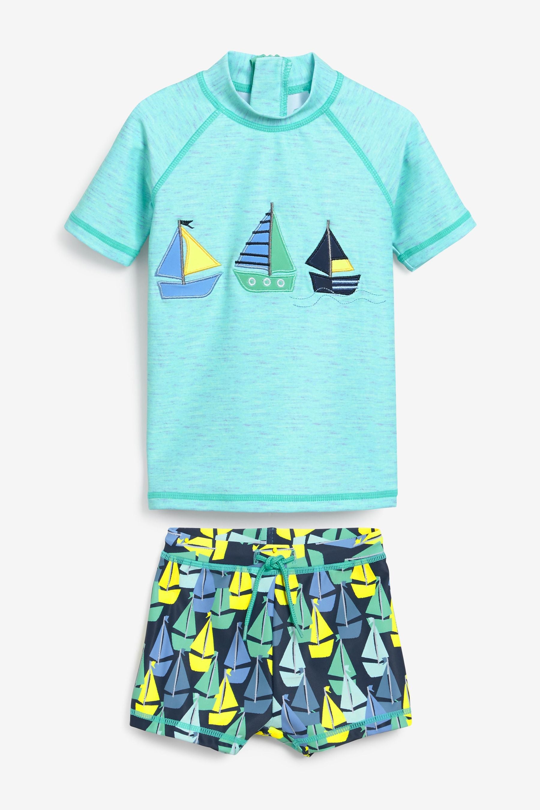 Blue/Green Boat 2 Piece Sunsafe Top & Shorts Set (3mths-7yrs)