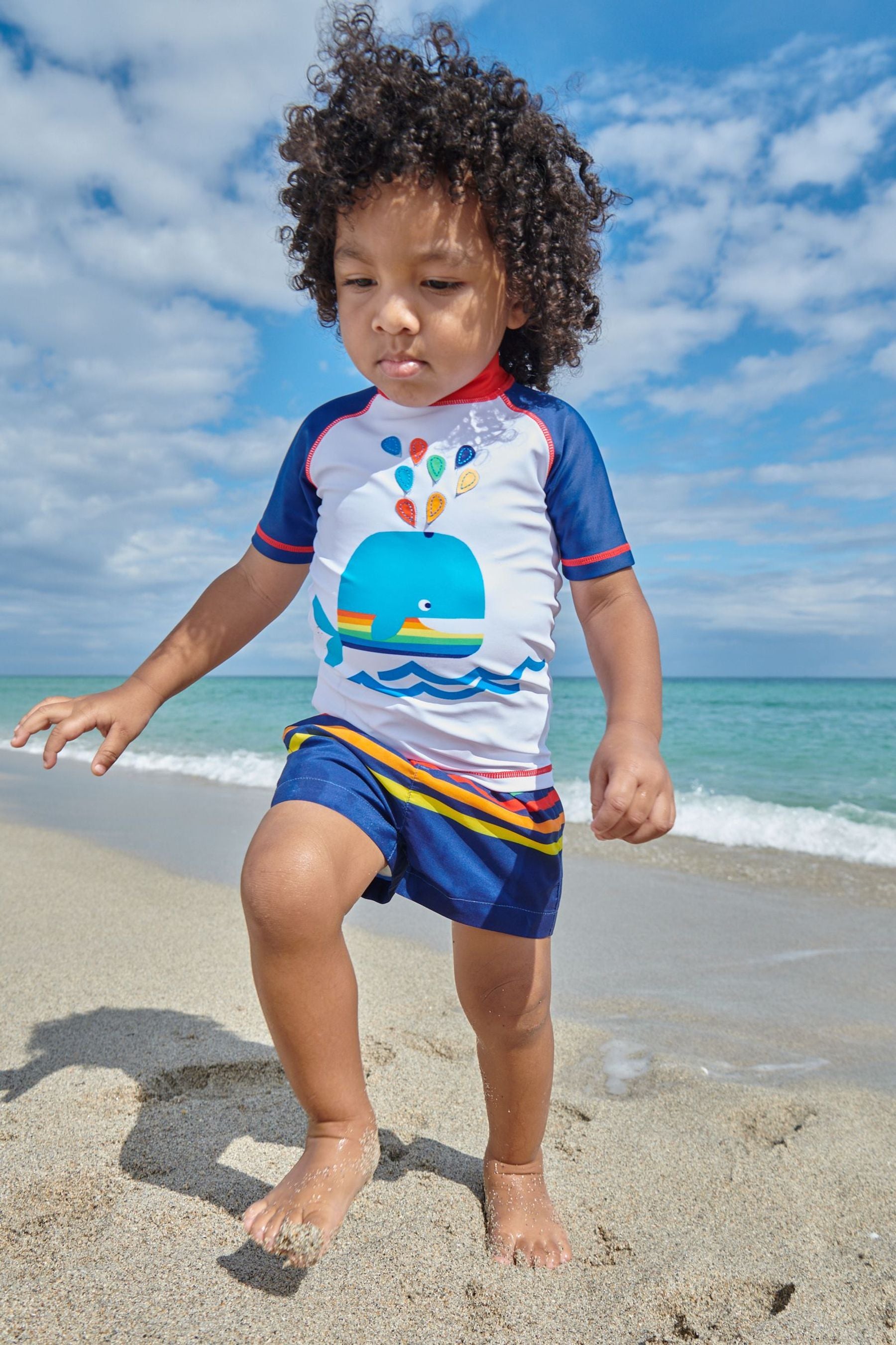 Navy Blue Rainbow Whale 2 Piece Rash Vest And Shorts Set (3mths-7yrs)