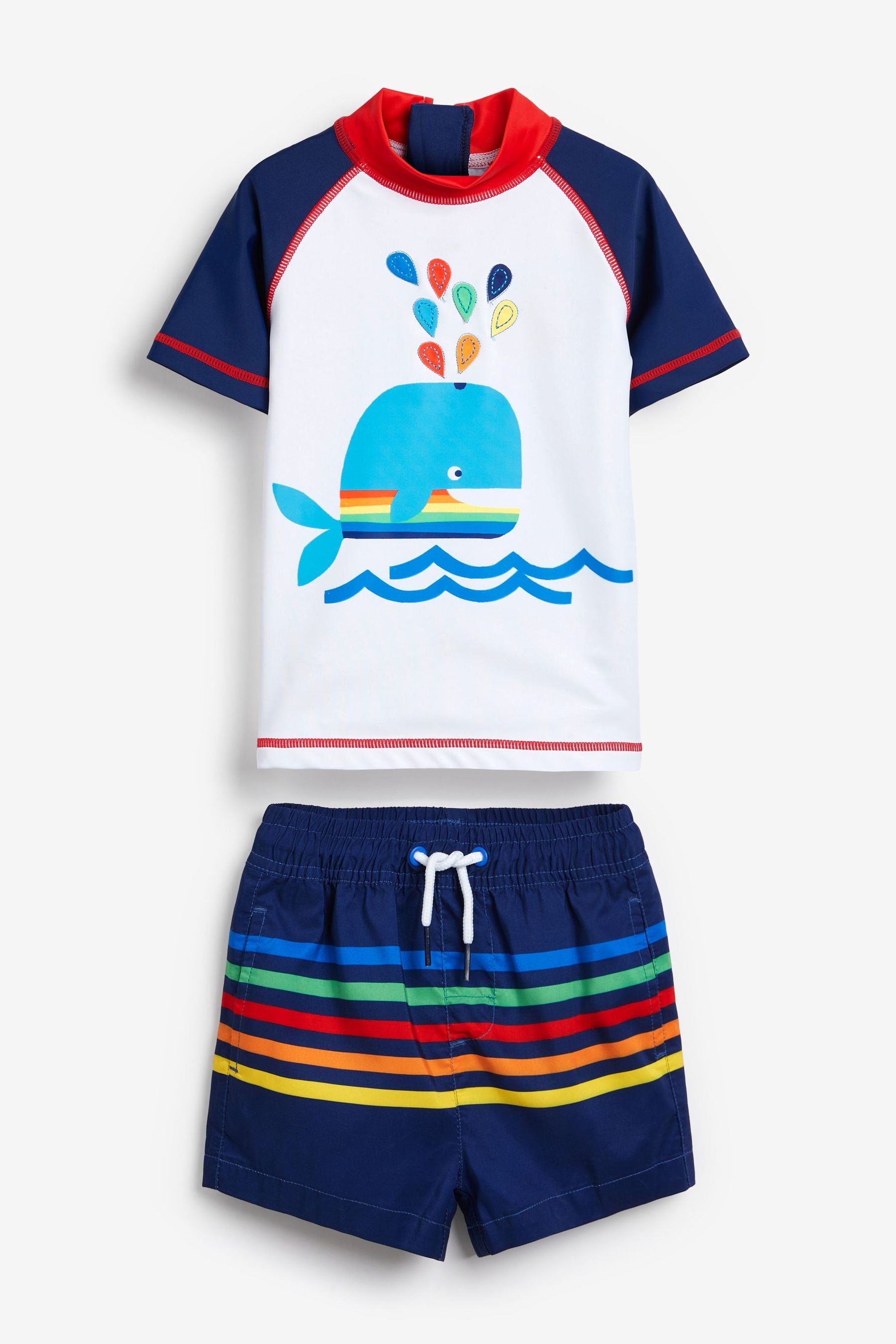 Navy Blue Rainbow Whale 2 Piece Rash Vest And Shorts Set (3mths-7yrs)