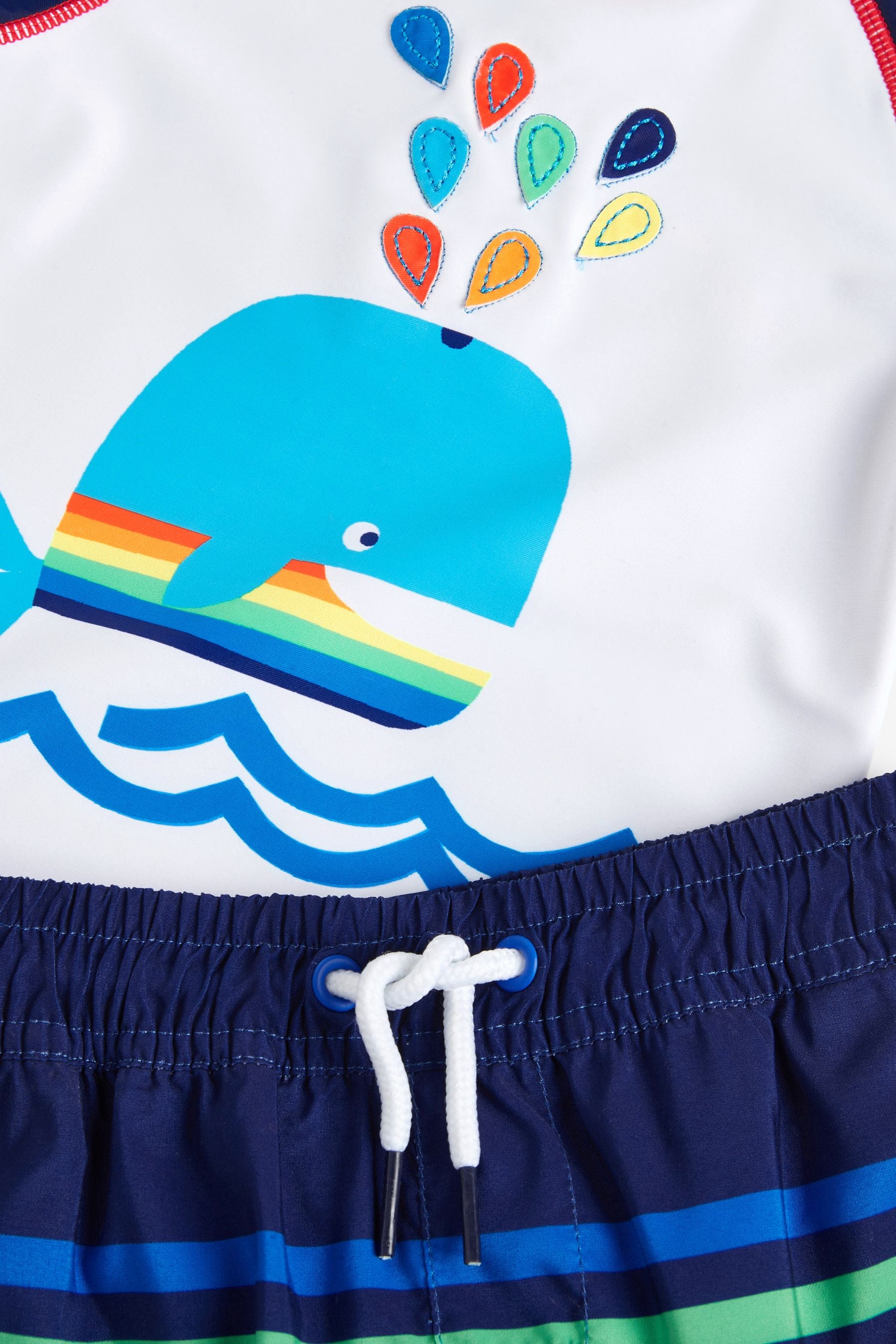 Navy Blue Rainbow Whale 2 Piece Rash Vest And Shorts Set (3mths-7yrs)