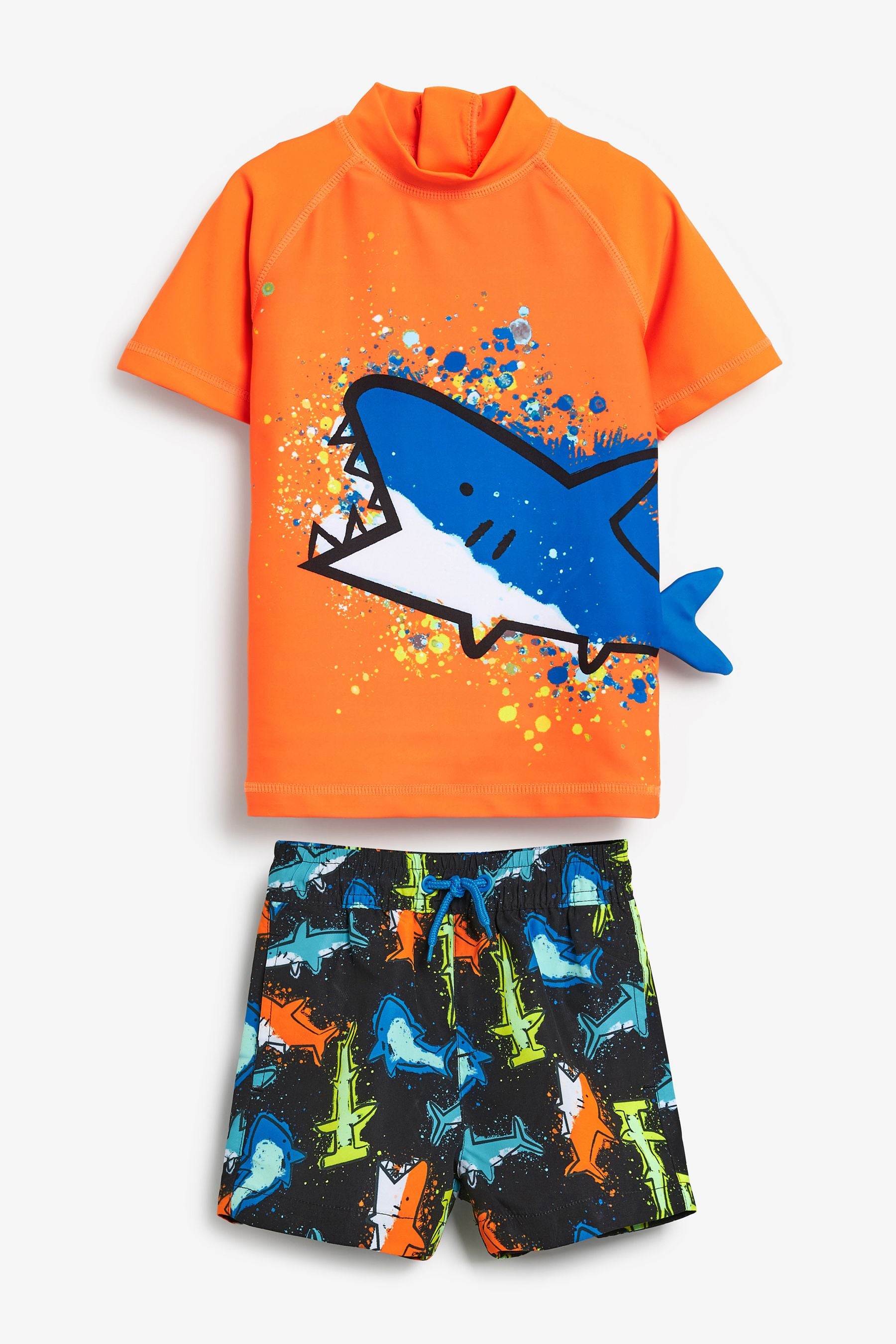 Orange Shark 2 Piece Rash Vest And Shorts Set (3mths-7yrs)