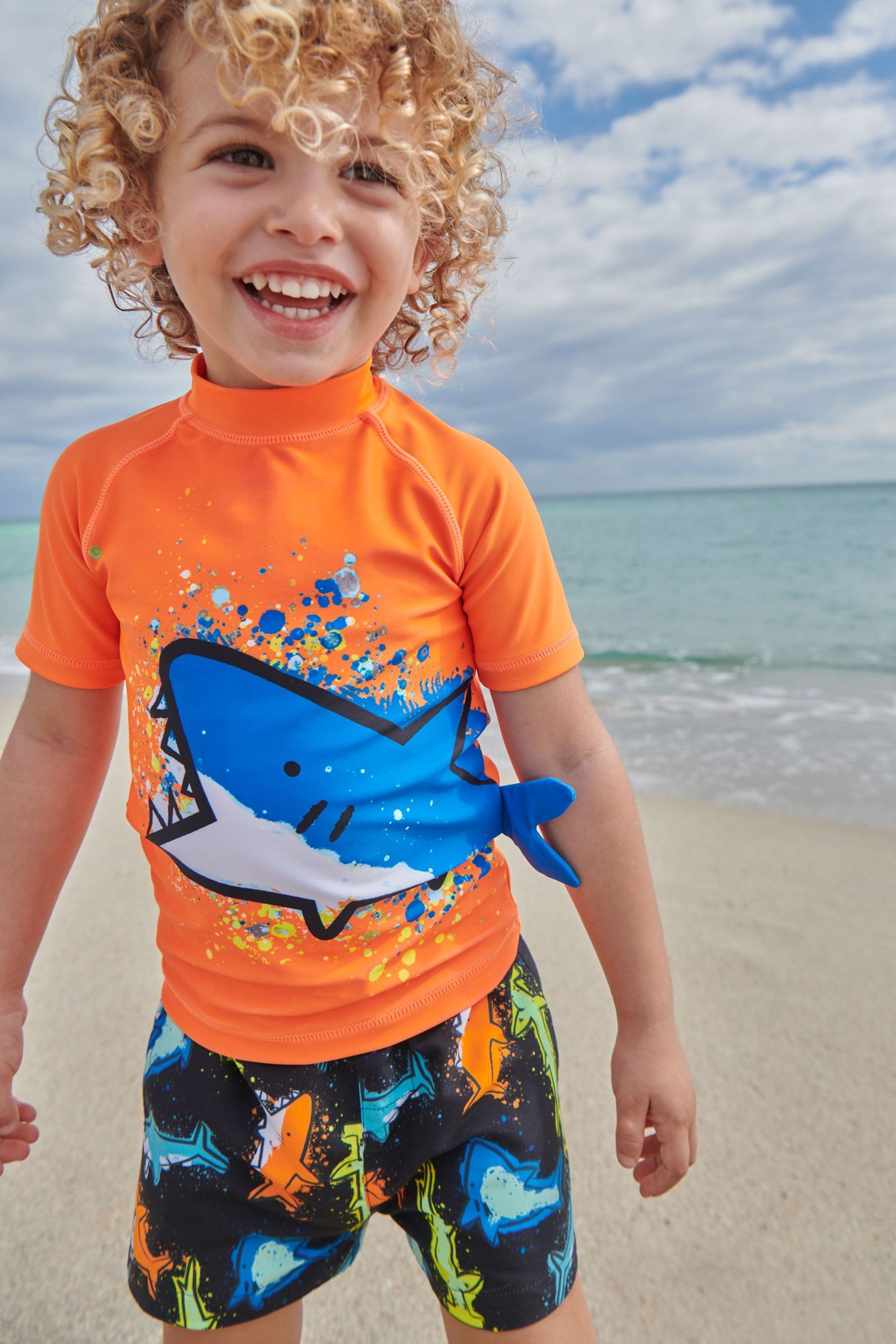 Orange Shark 2 Piece Rash Vest And Shorts Set (3mths-7yrs)