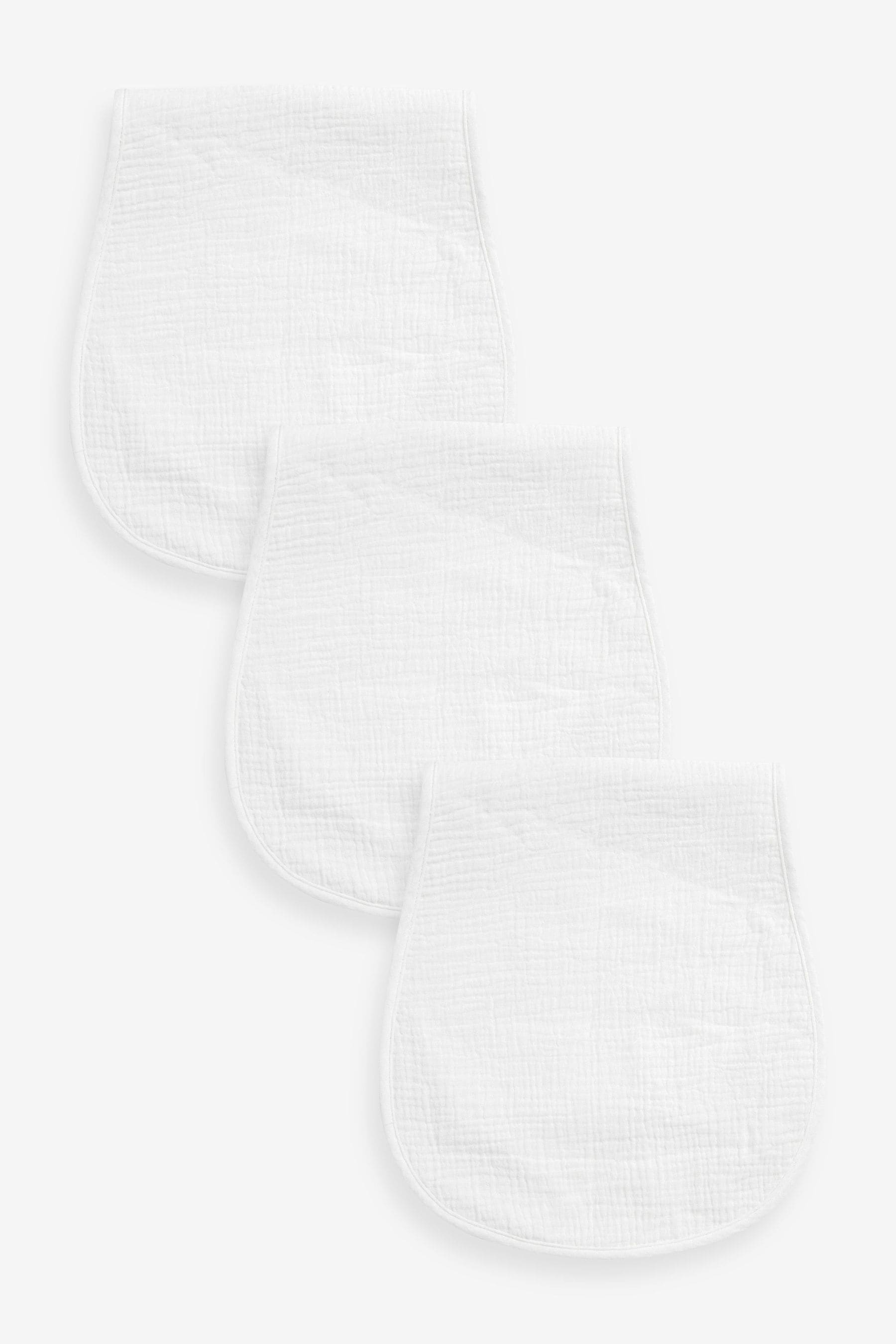 White 3 Pack Baby Muslin Burp Cloths