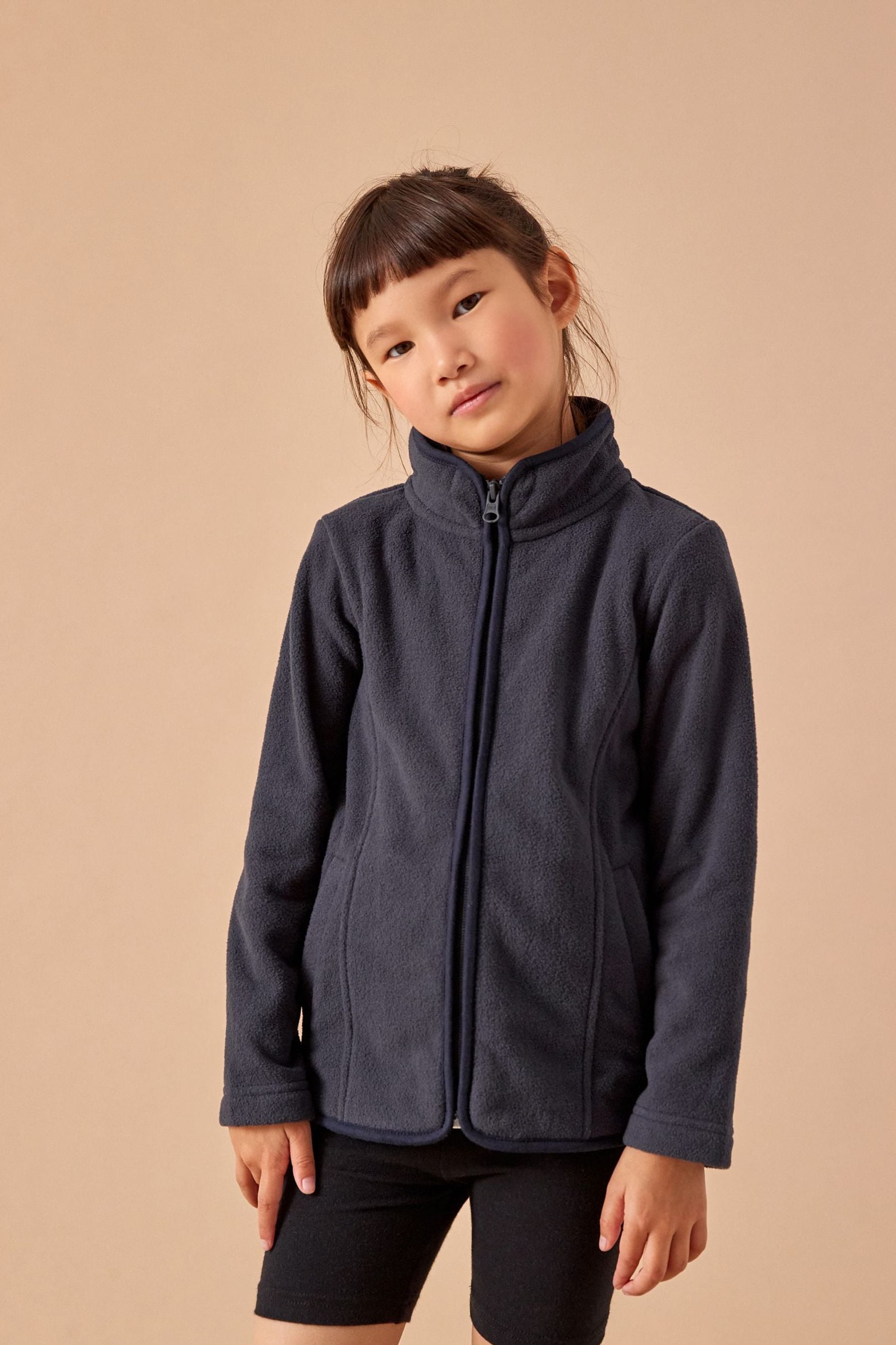 Navy Blue Zip-Up Fleece Jacket With Pockets (3-16yrs)