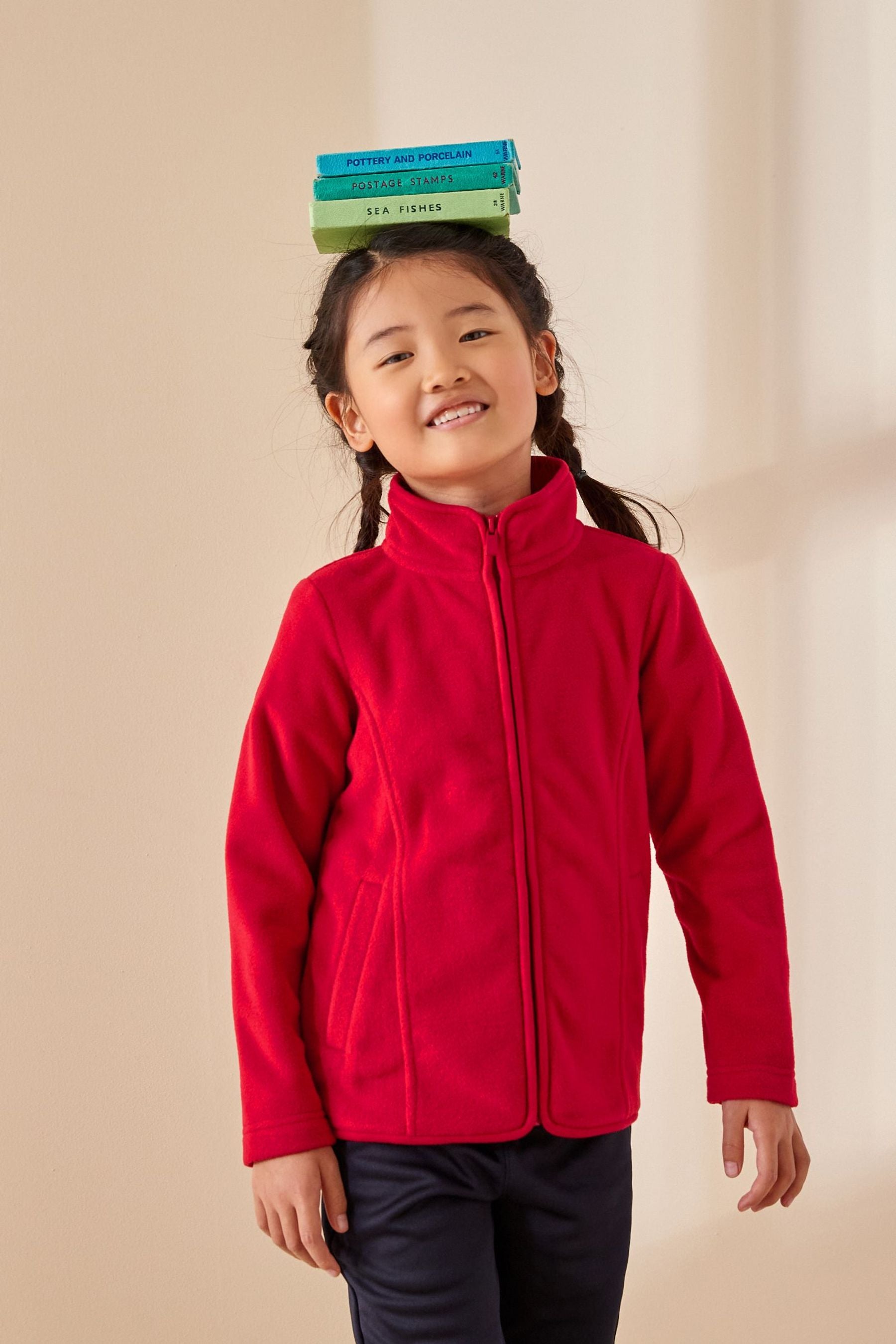 Red Zip-Up Fleece Jacket With Pockets (3-16yrs)