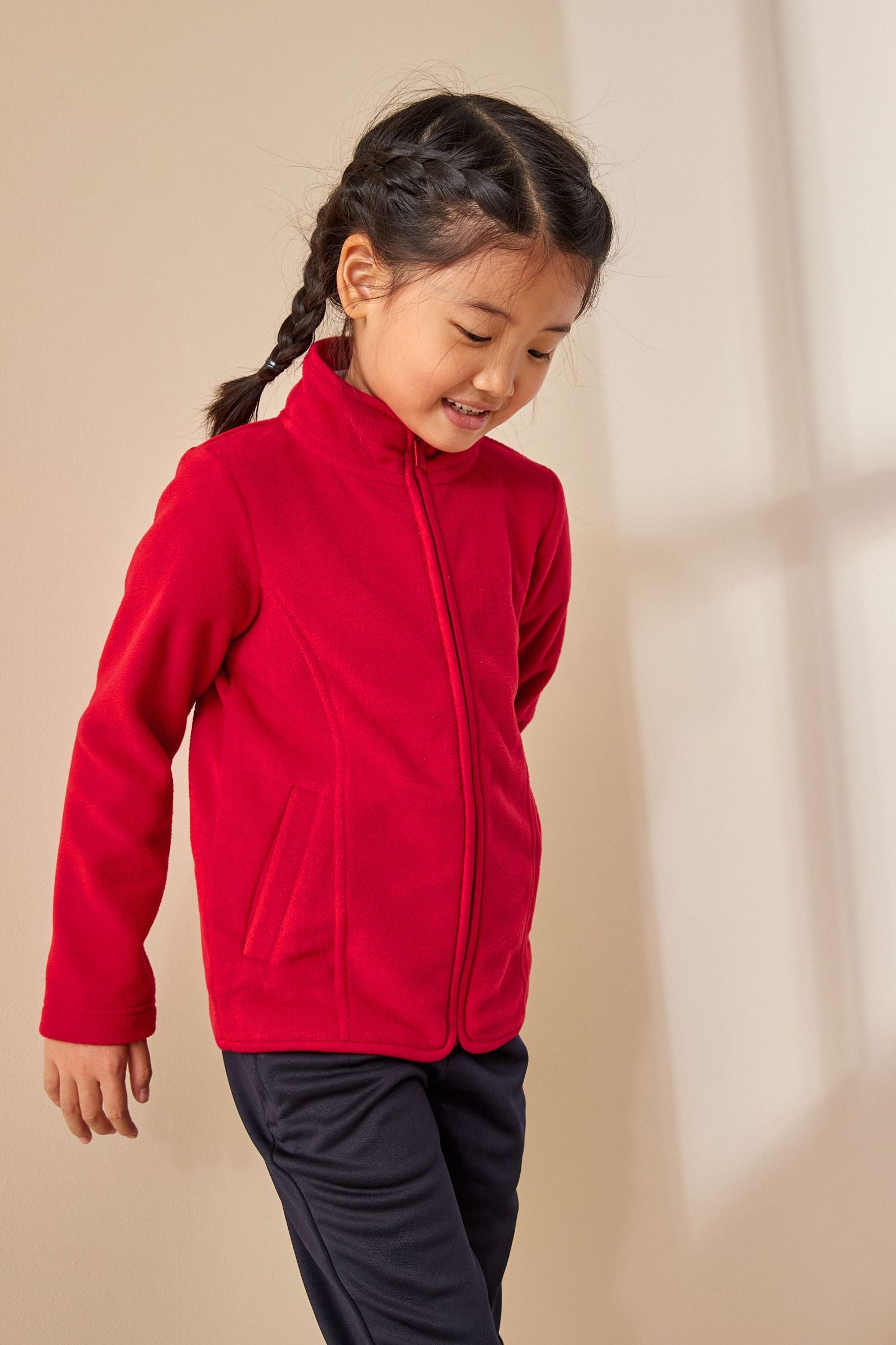 Red Zip-Up Fleece Jacket With Pockets (3-16yrs)