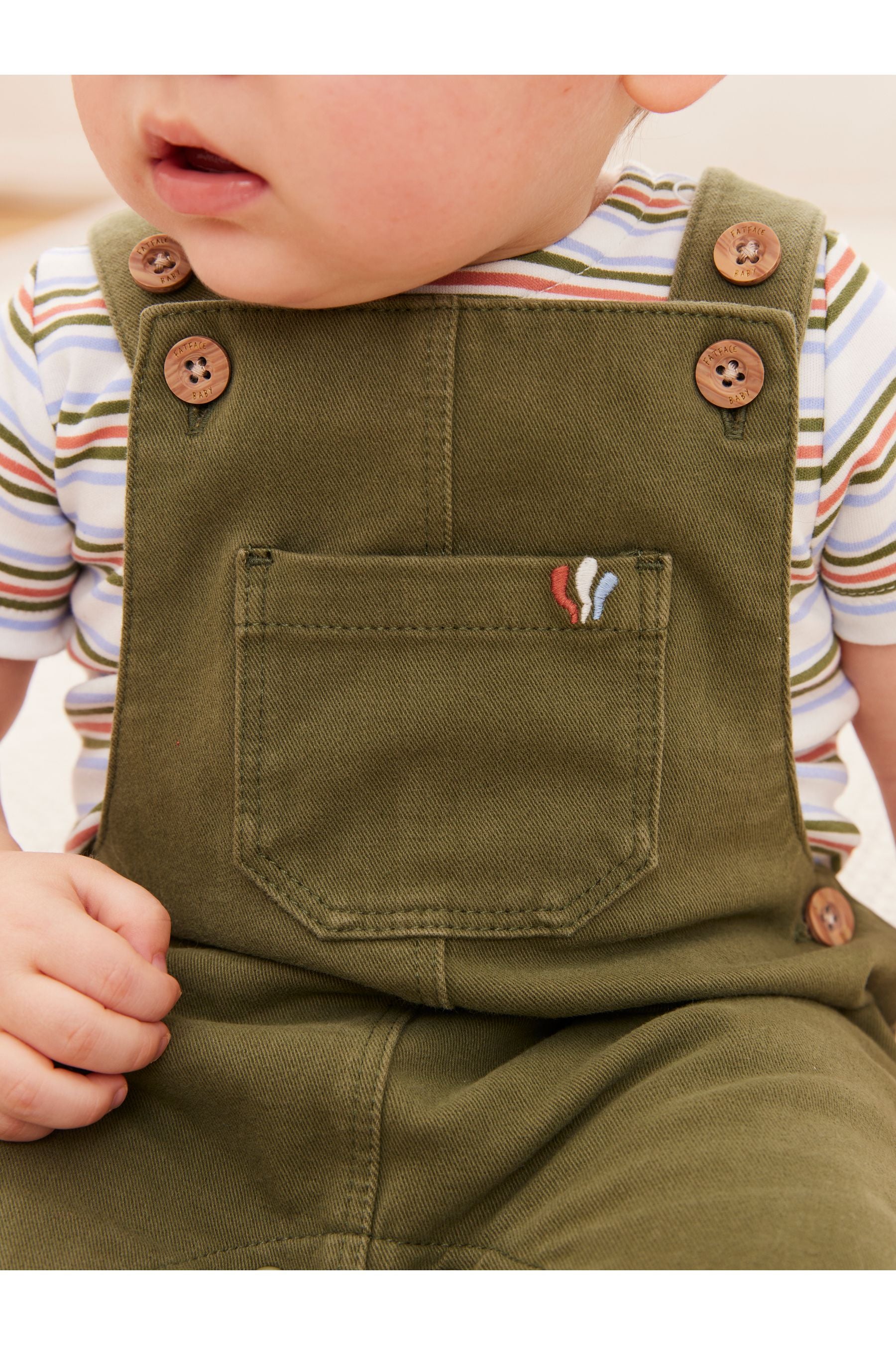 FatFace Baby Crew Khaki Dungaree Set