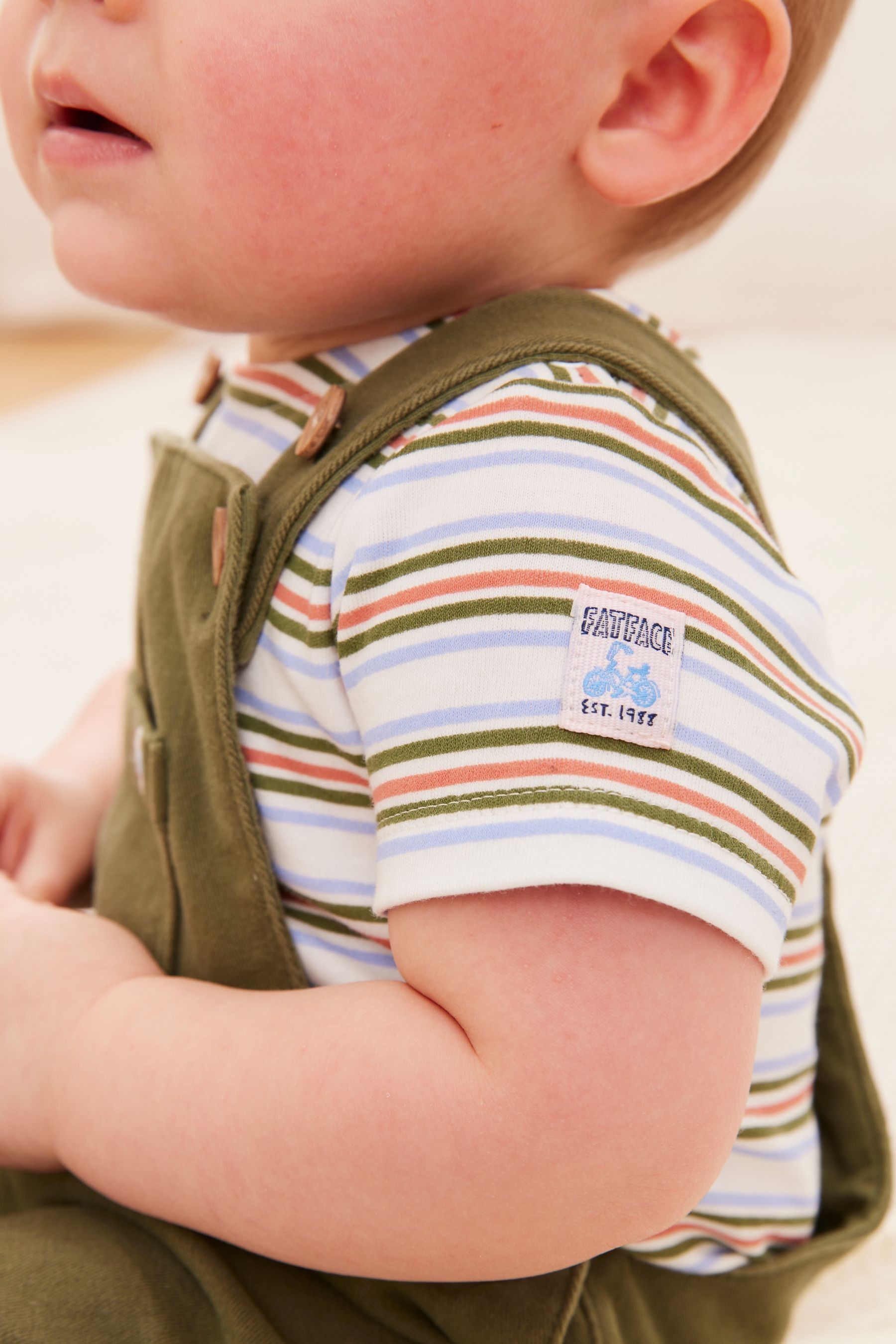 FatFace Baby Crew Khaki Dungaree Set