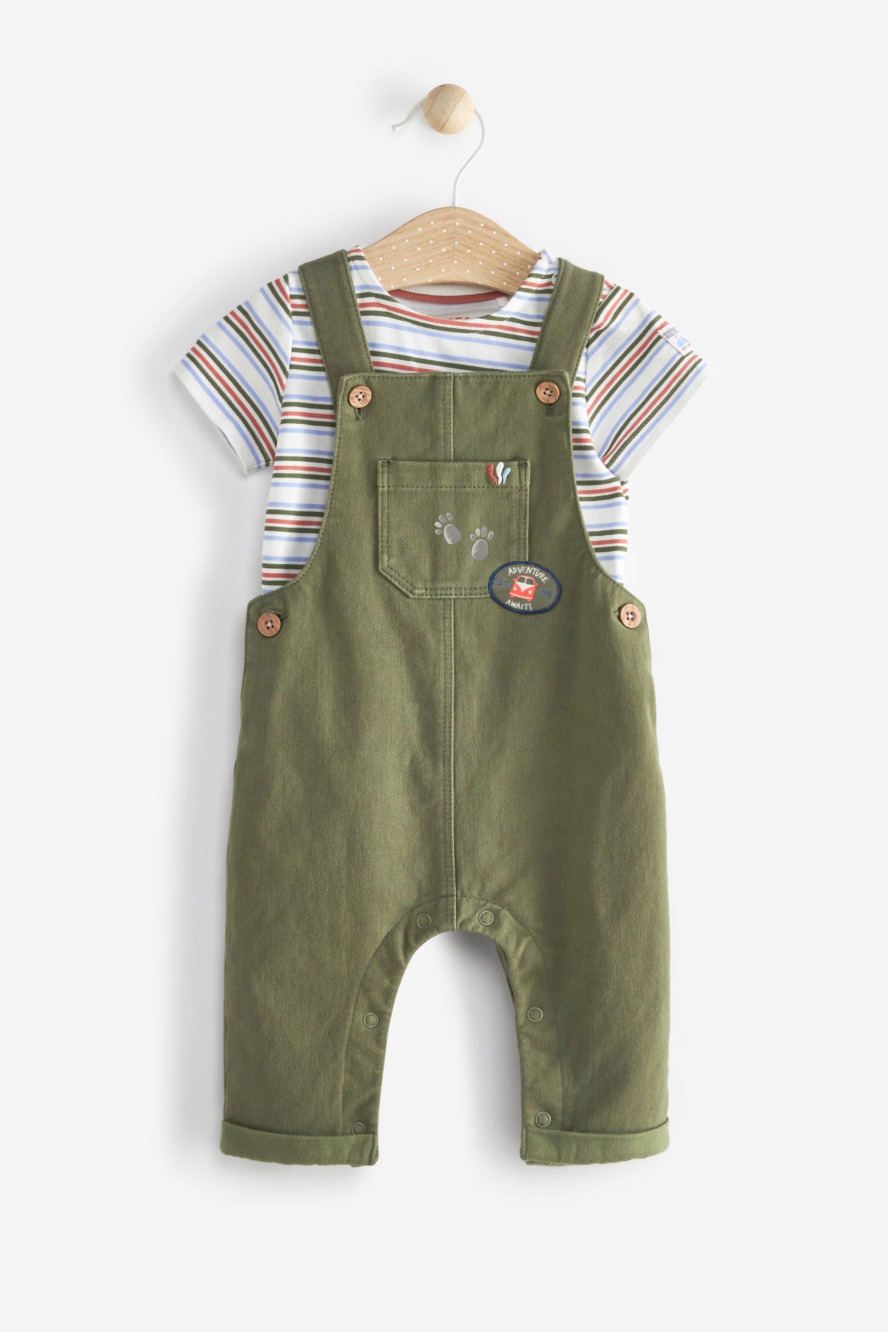 FatFace Baby Crew Khaki Dungaree Set