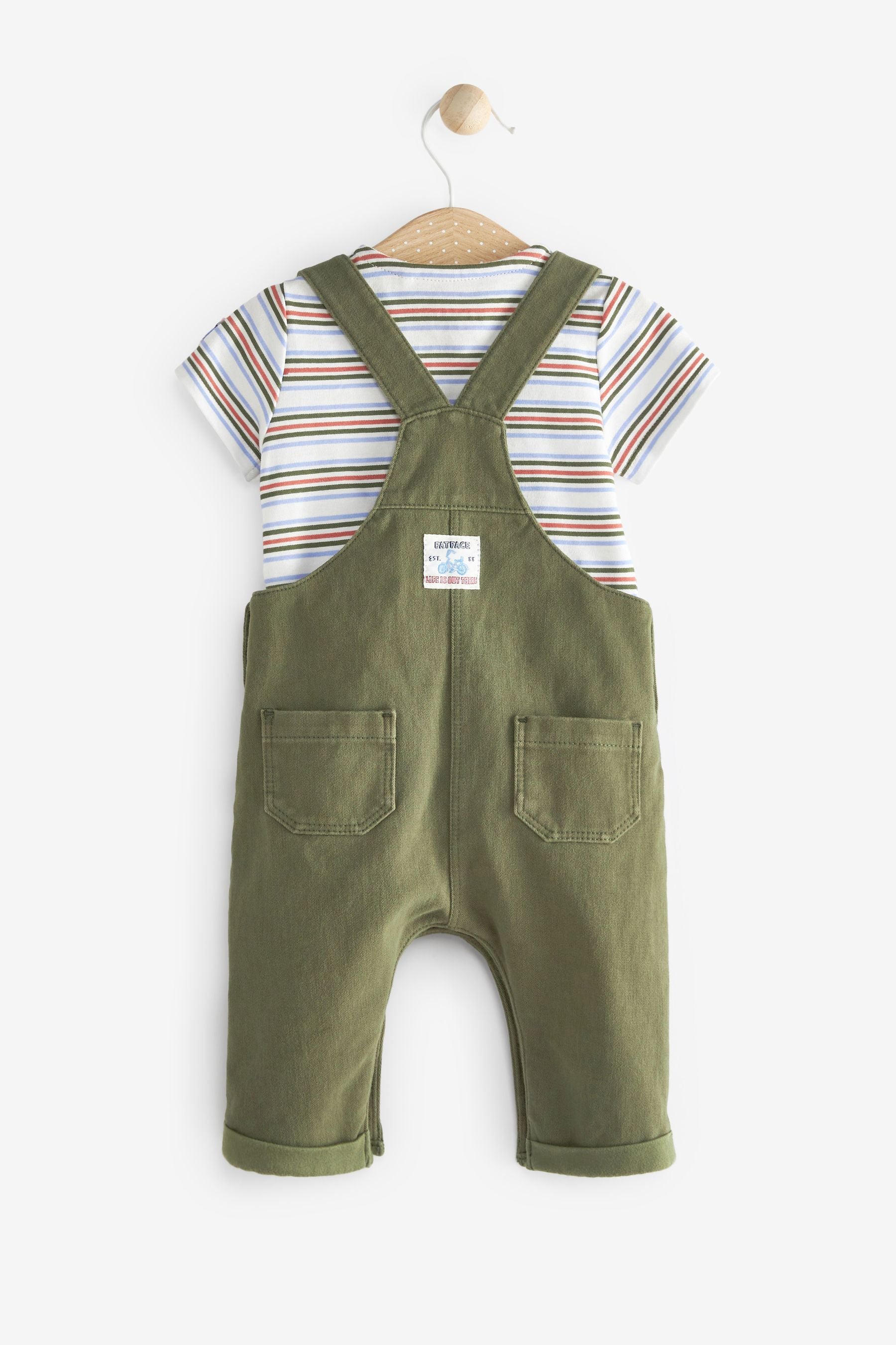 FatFace Baby Crew Khaki Dungaree Set