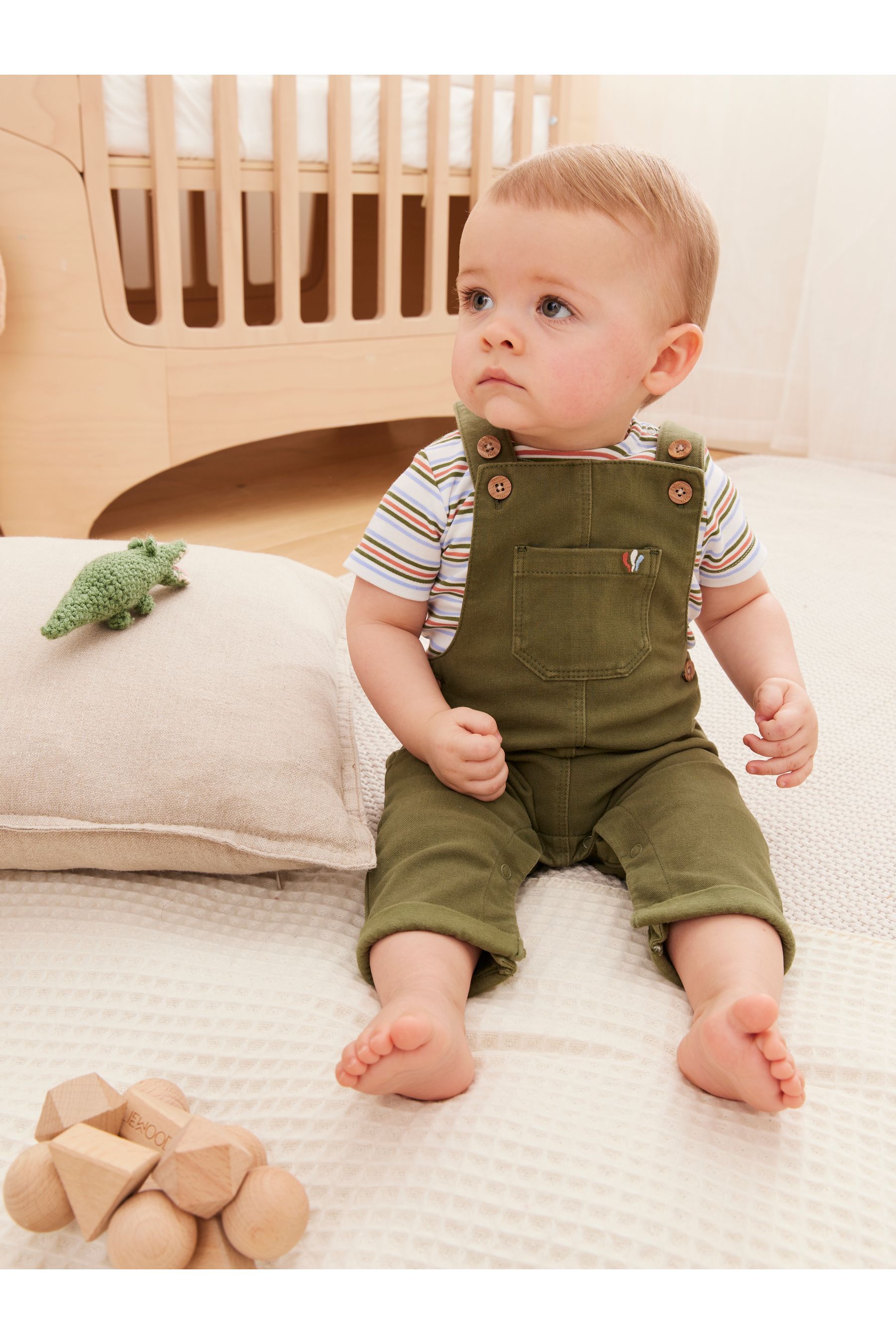 FatFace Baby Crew Khaki Dungaree Set