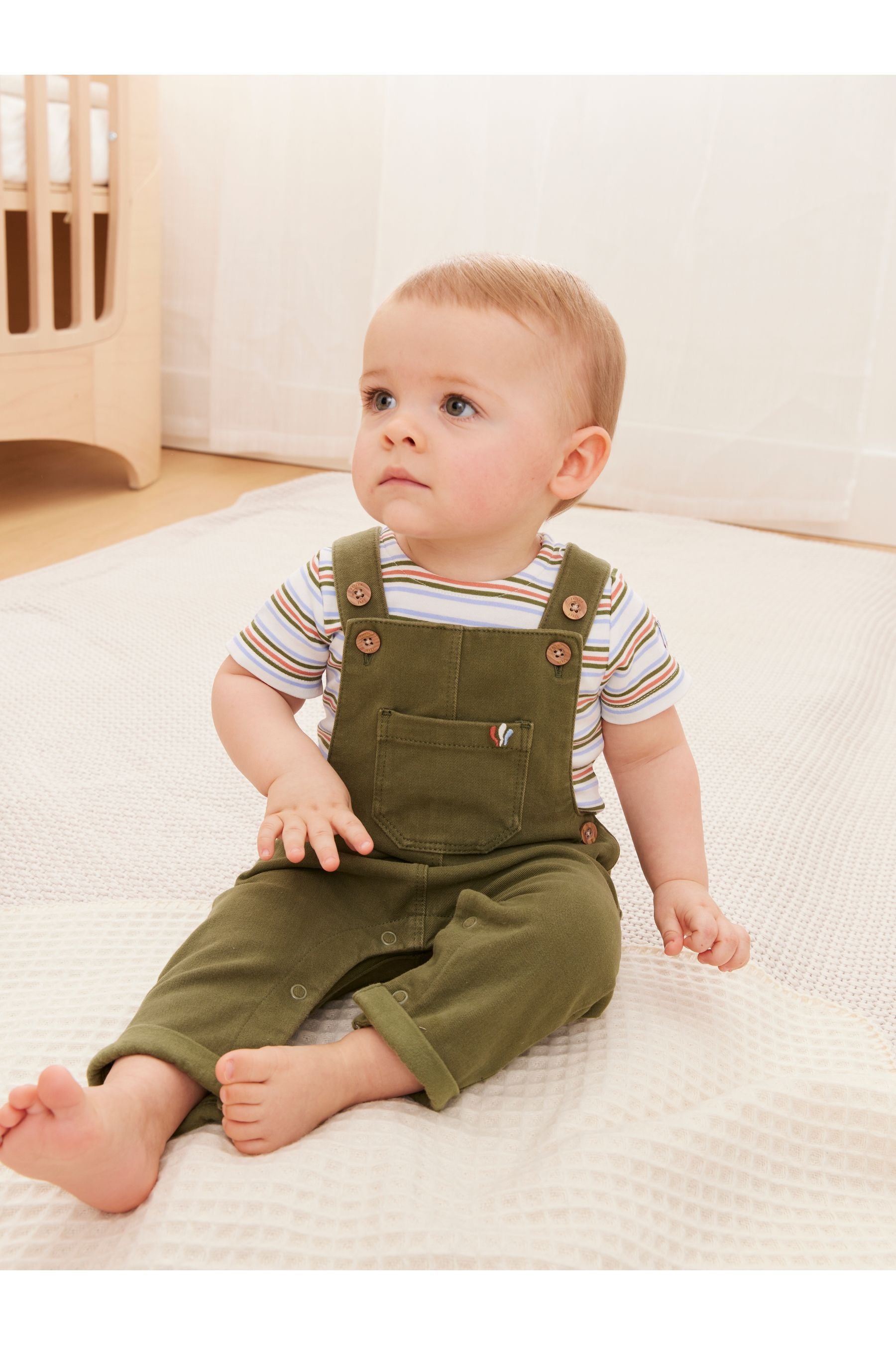 FatFace Baby Crew Khaki Dungaree Set