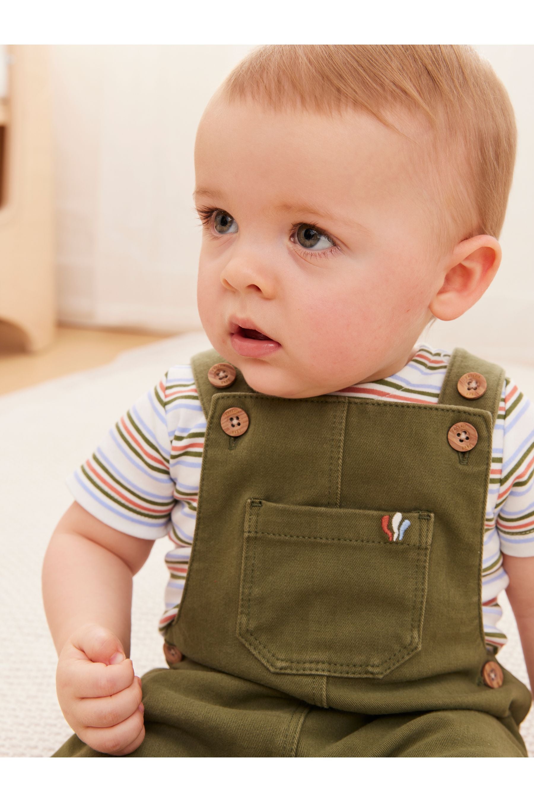 FatFace Baby Crew Khaki Dungaree Set