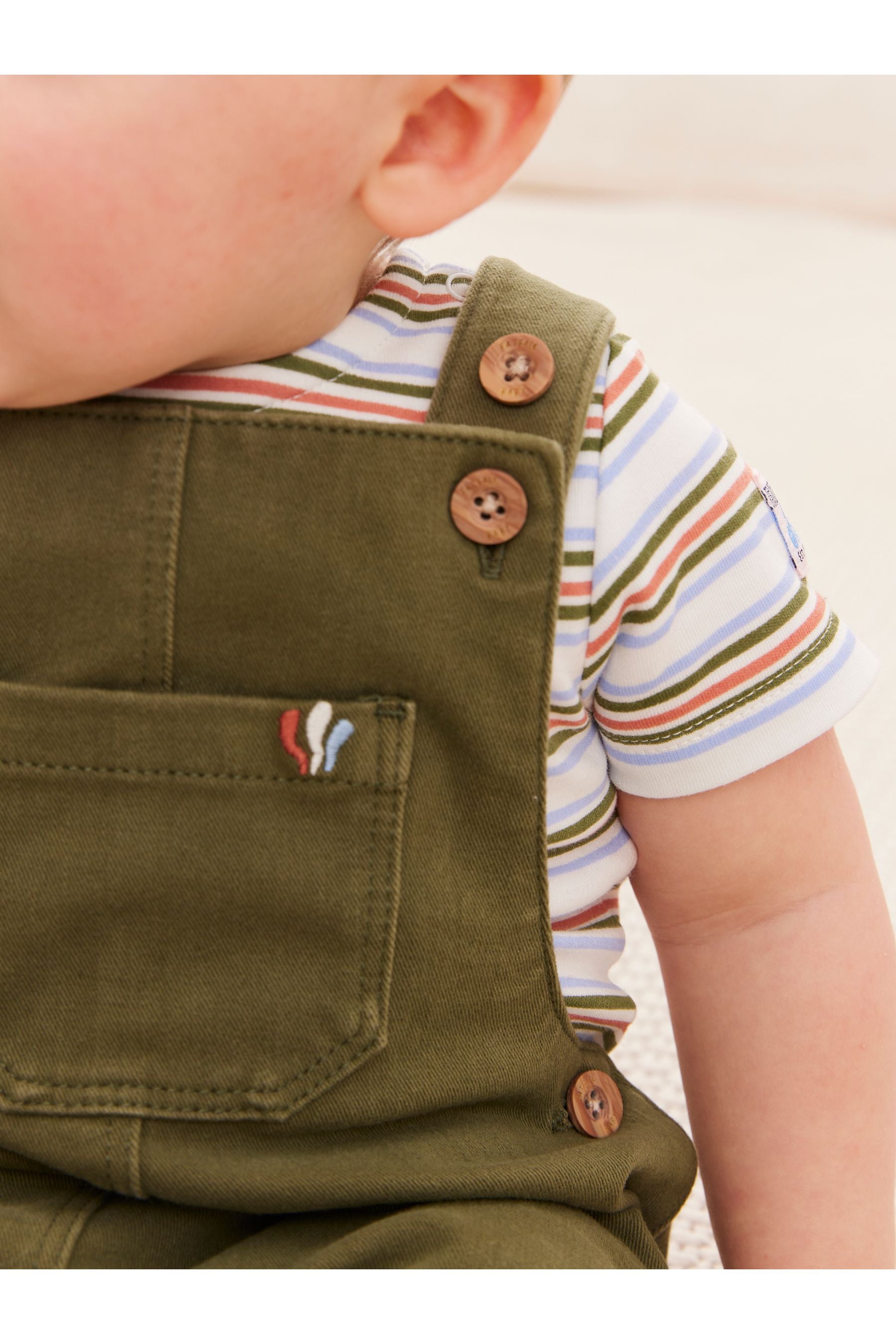 FatFace Baby Crew Khaki Dungaree Set