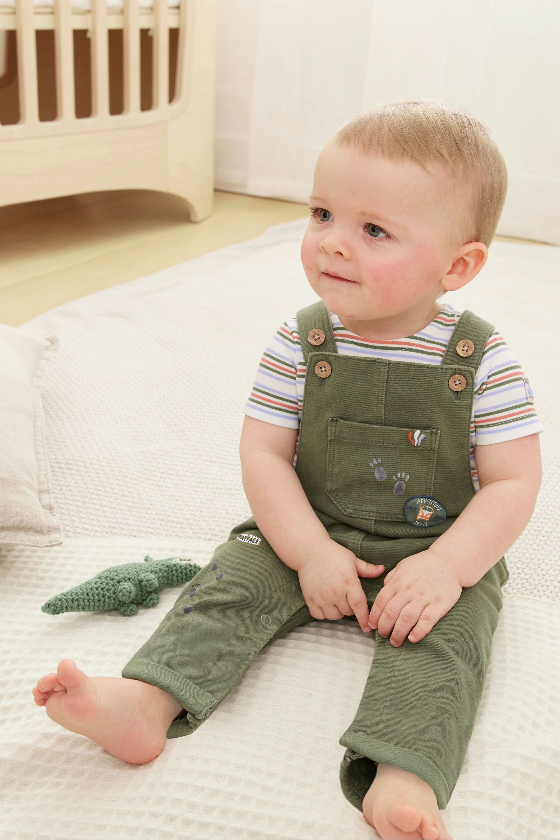 FatFace Baby Crew Khaki Dungaree Set