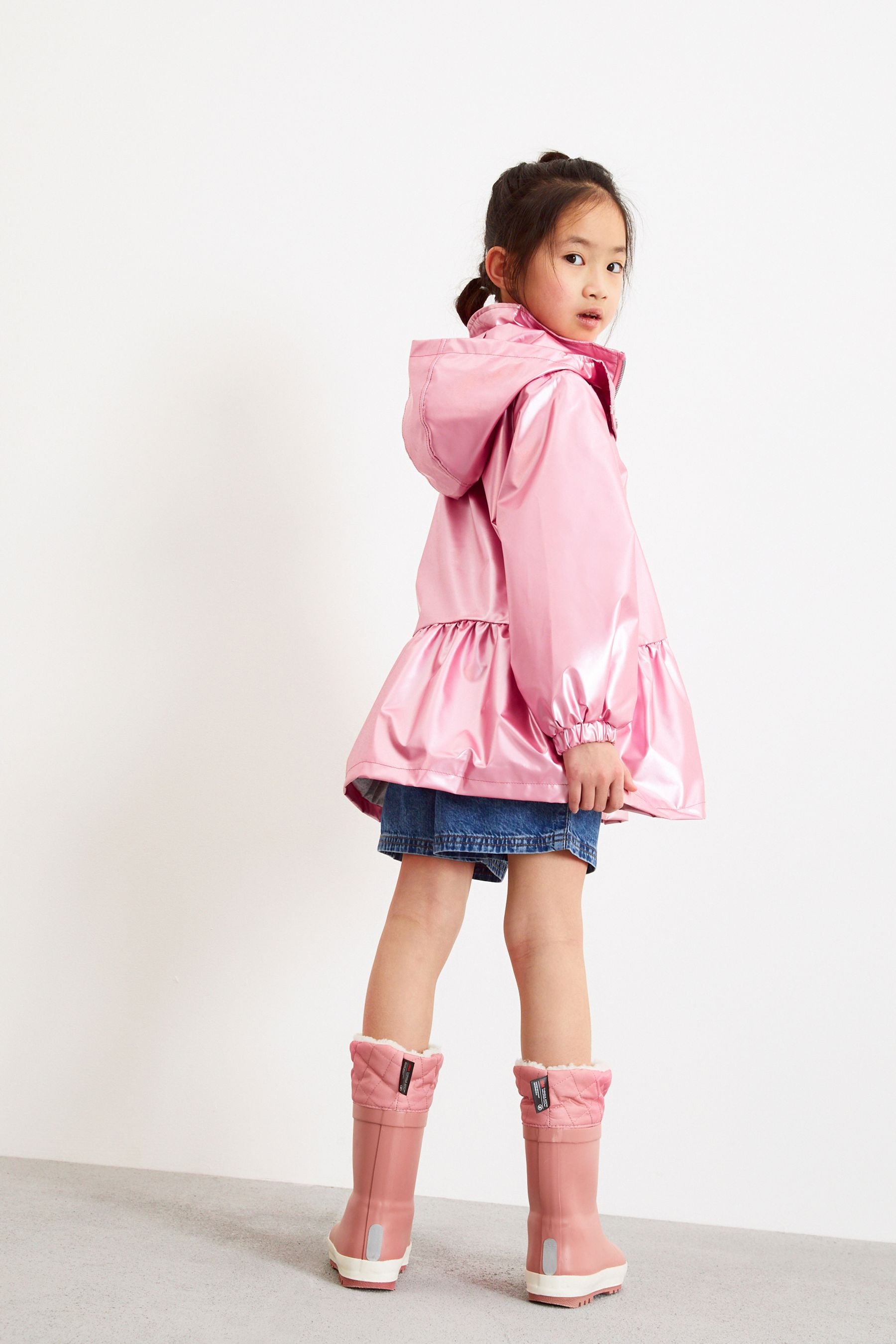 Pink Shower Resistant Metallic Frill Hem Mac (3-16yrs)