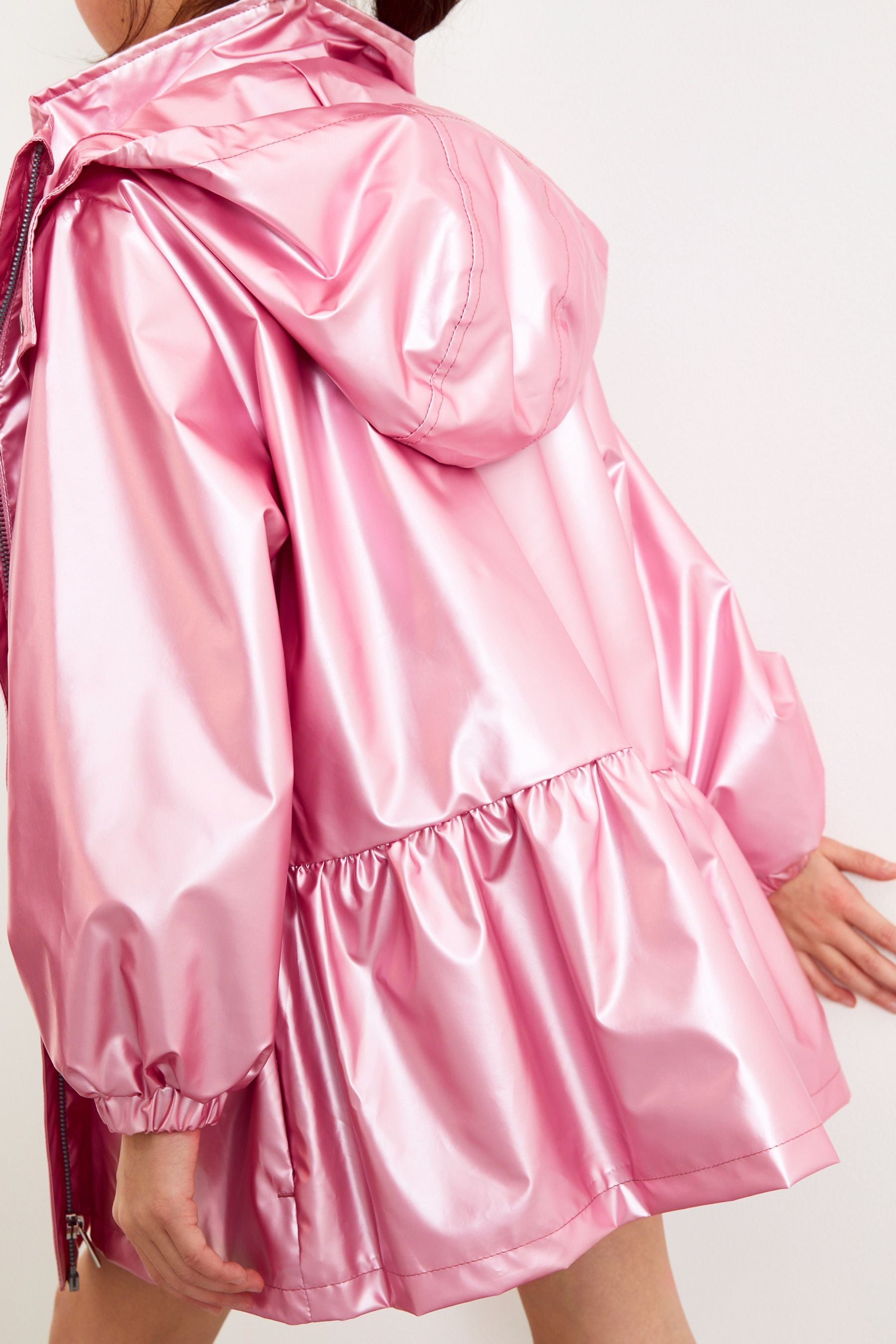 Pink Shower Resistant Metallic Frill Hem Mac (3-16yrs)