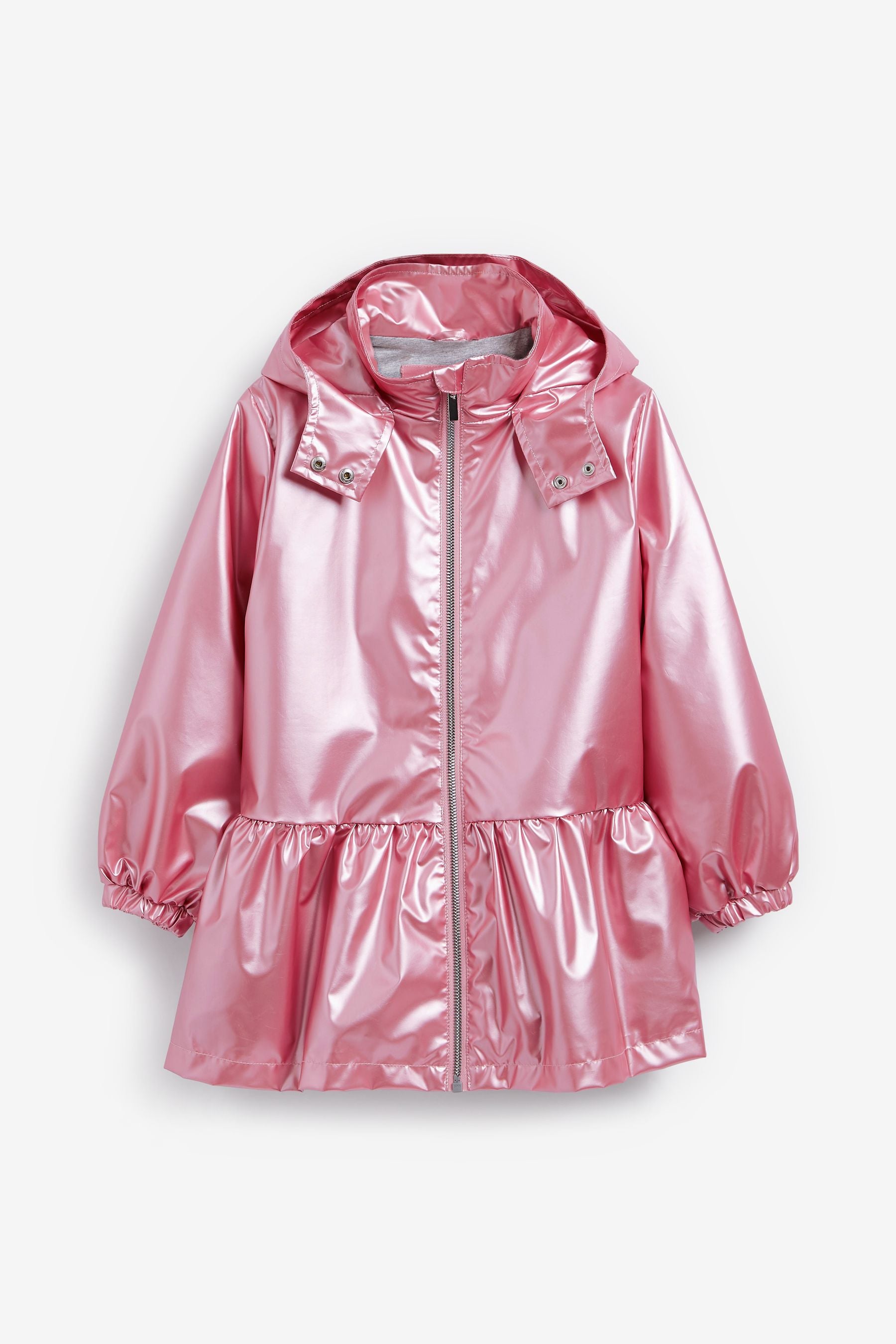 Pink Shower Resistant Metallic Frill Hem Mac (3-16yrs)