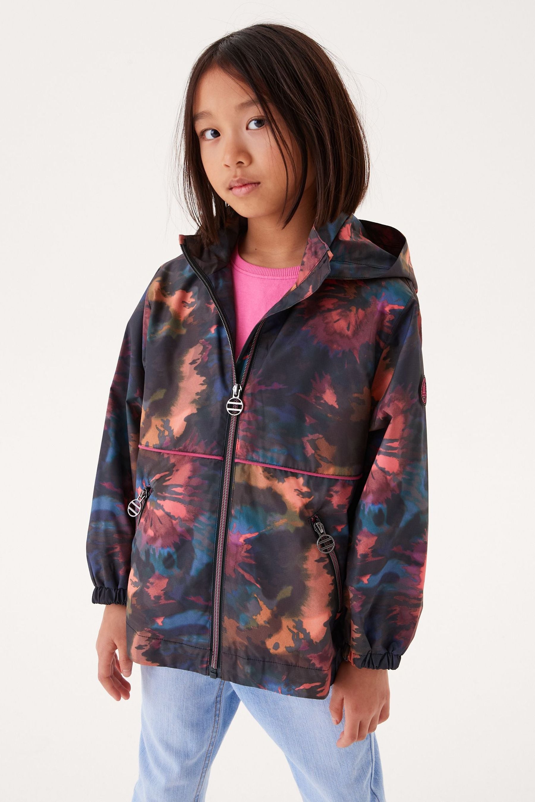 Black Shower Resistant Tie Dye Short Cagoule (3-16yrs)