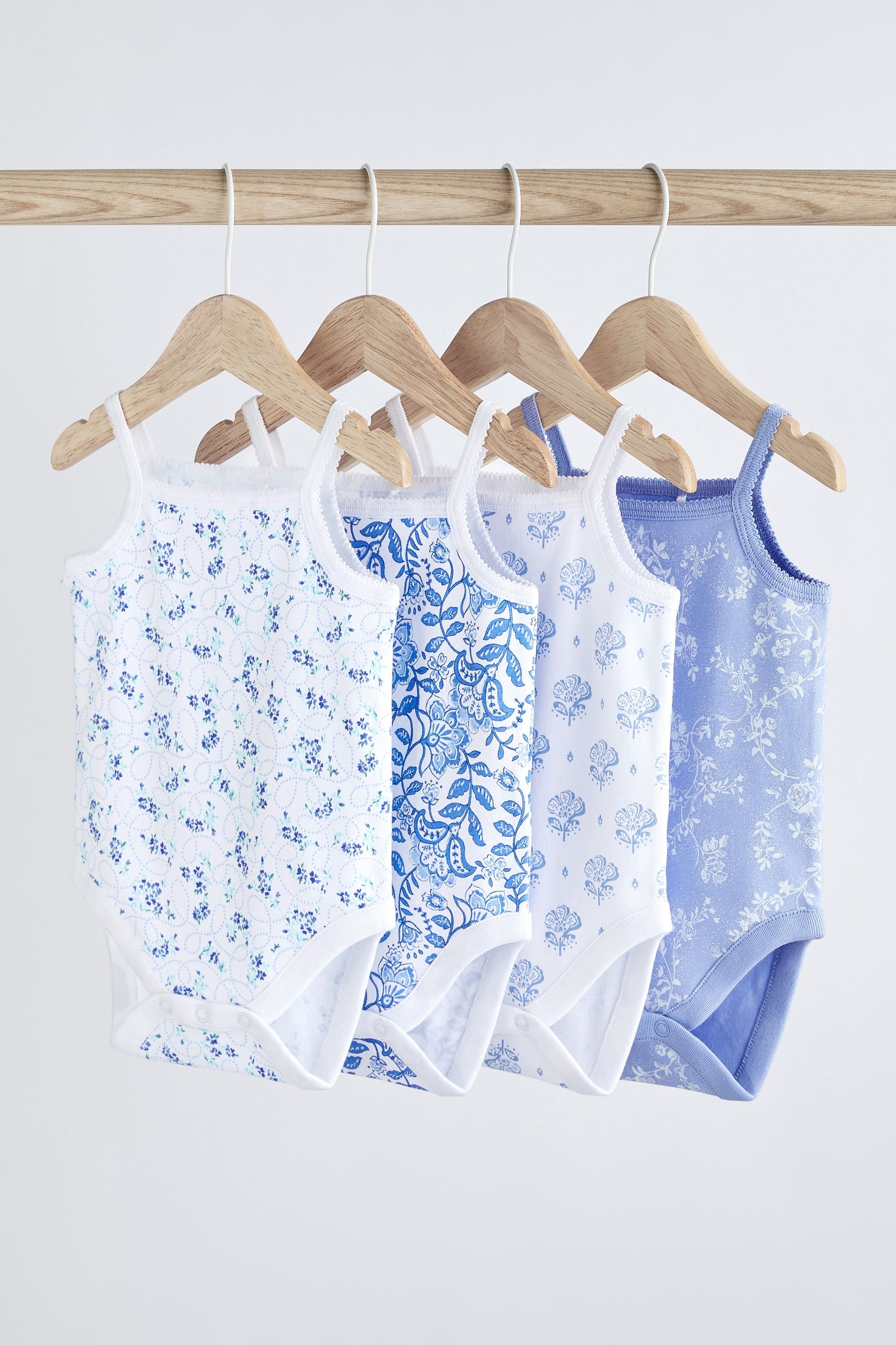 Blue Baby Strappy Vest Bodysuits 4 Pack