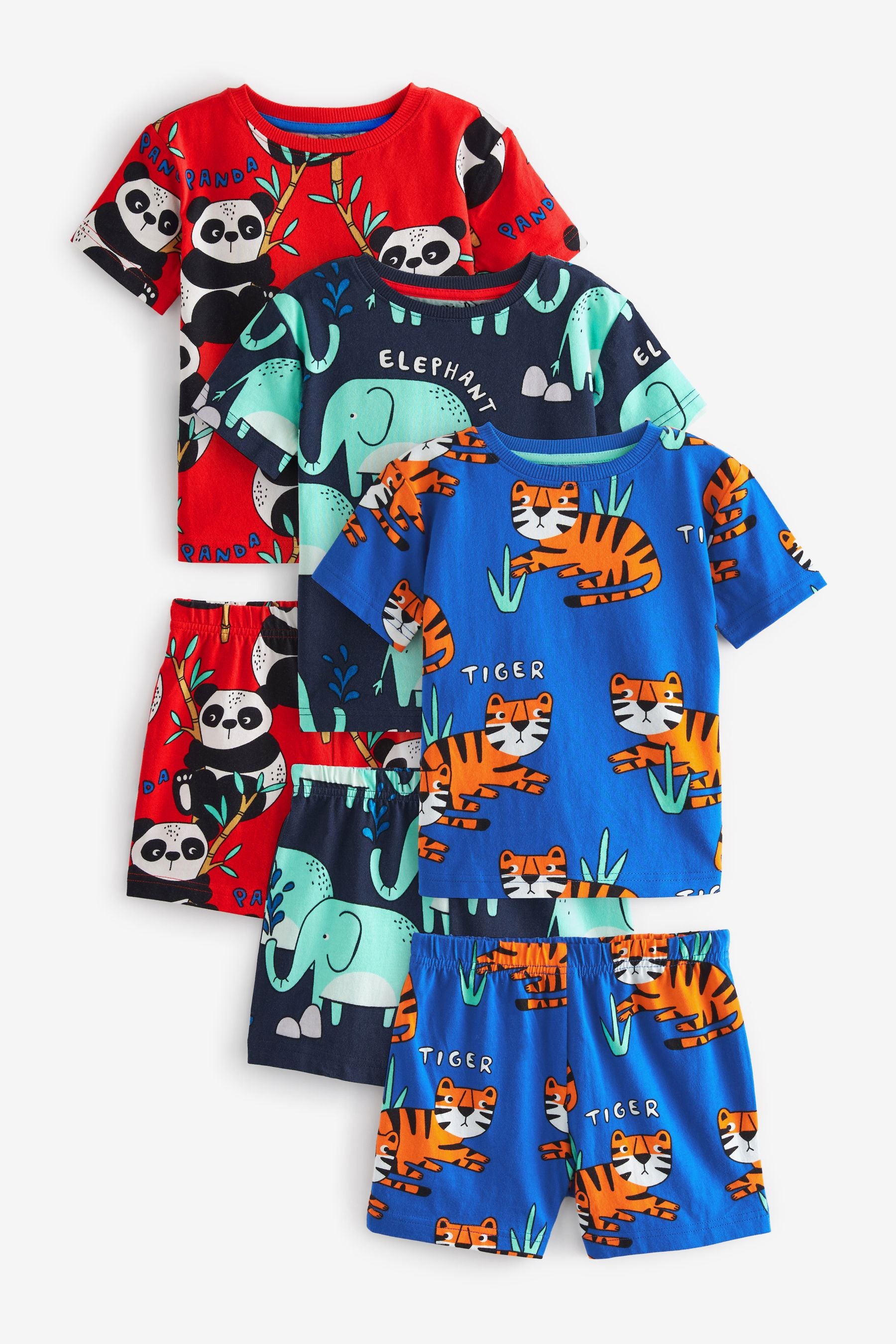 Multi Bright animals 3 Pack Short Pyjamas (9mths-10yrs)