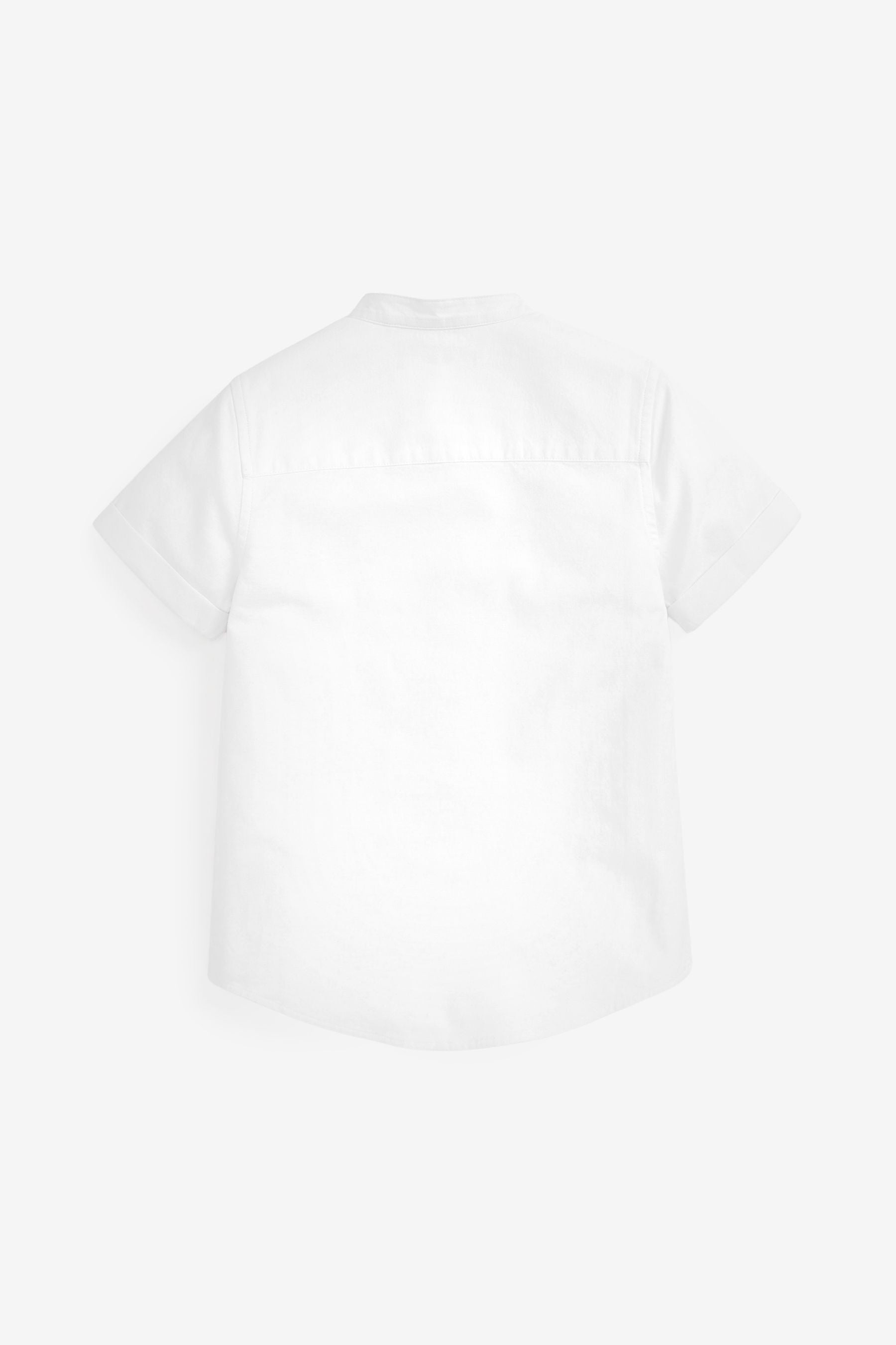 White Short Sleeve Oxford Shirt With Grandad Collar (3-16yrs)