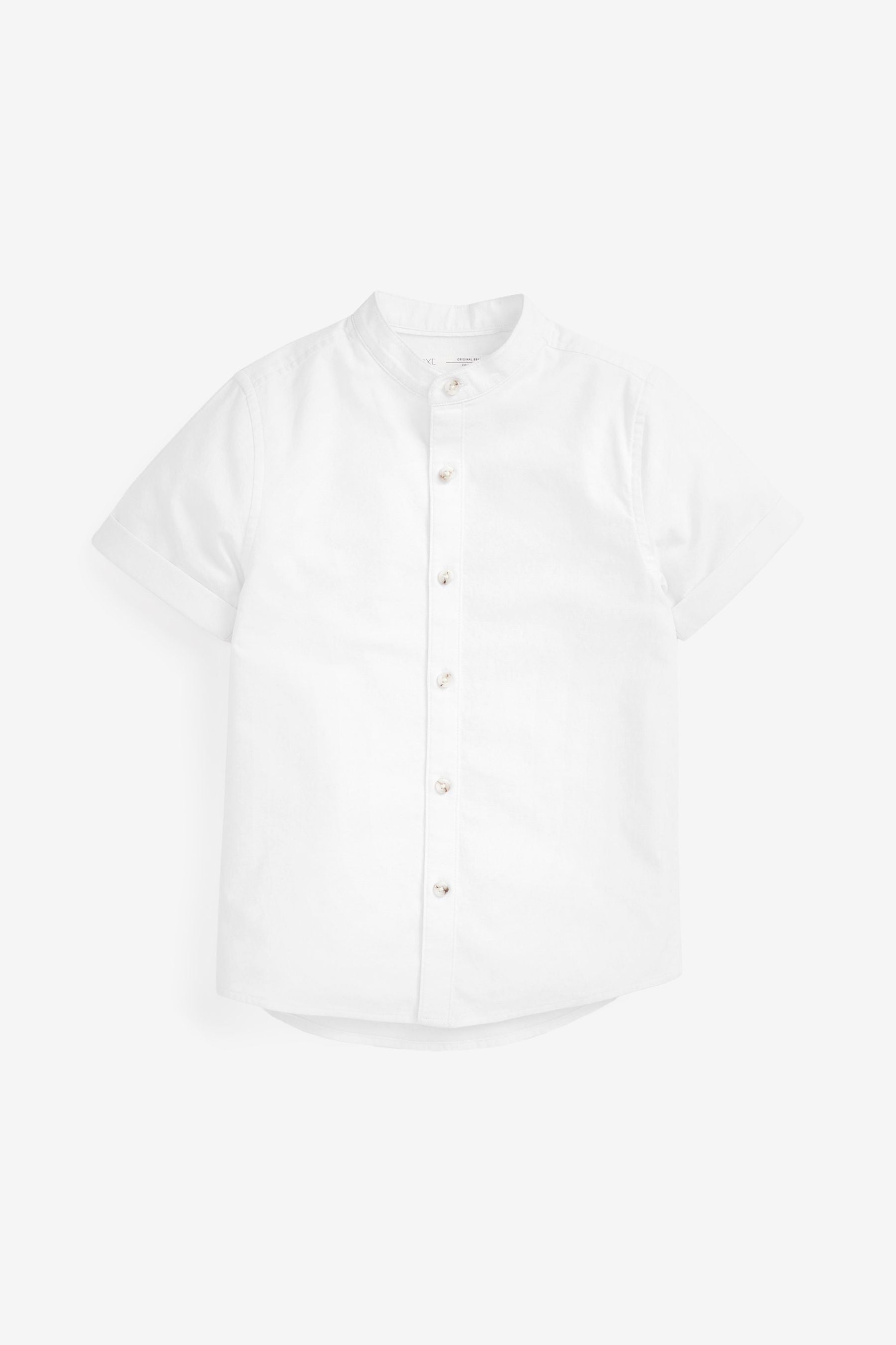 White Short Sleeve Oxford Shirt With Grandad Collar (3-16yrs)