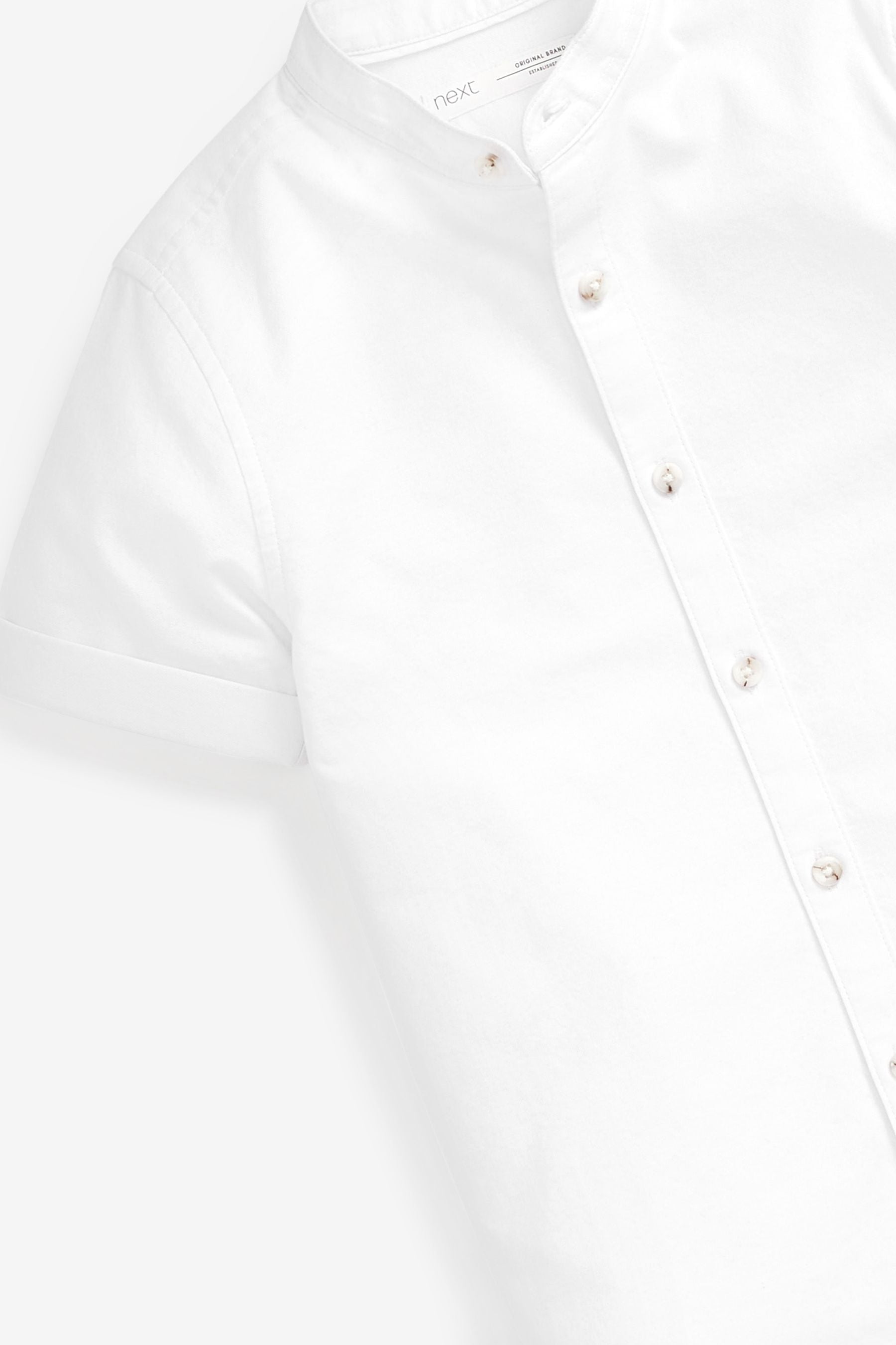 White Short Sleeve Oxford Shirt With Grandad Collar (3-16yrs)