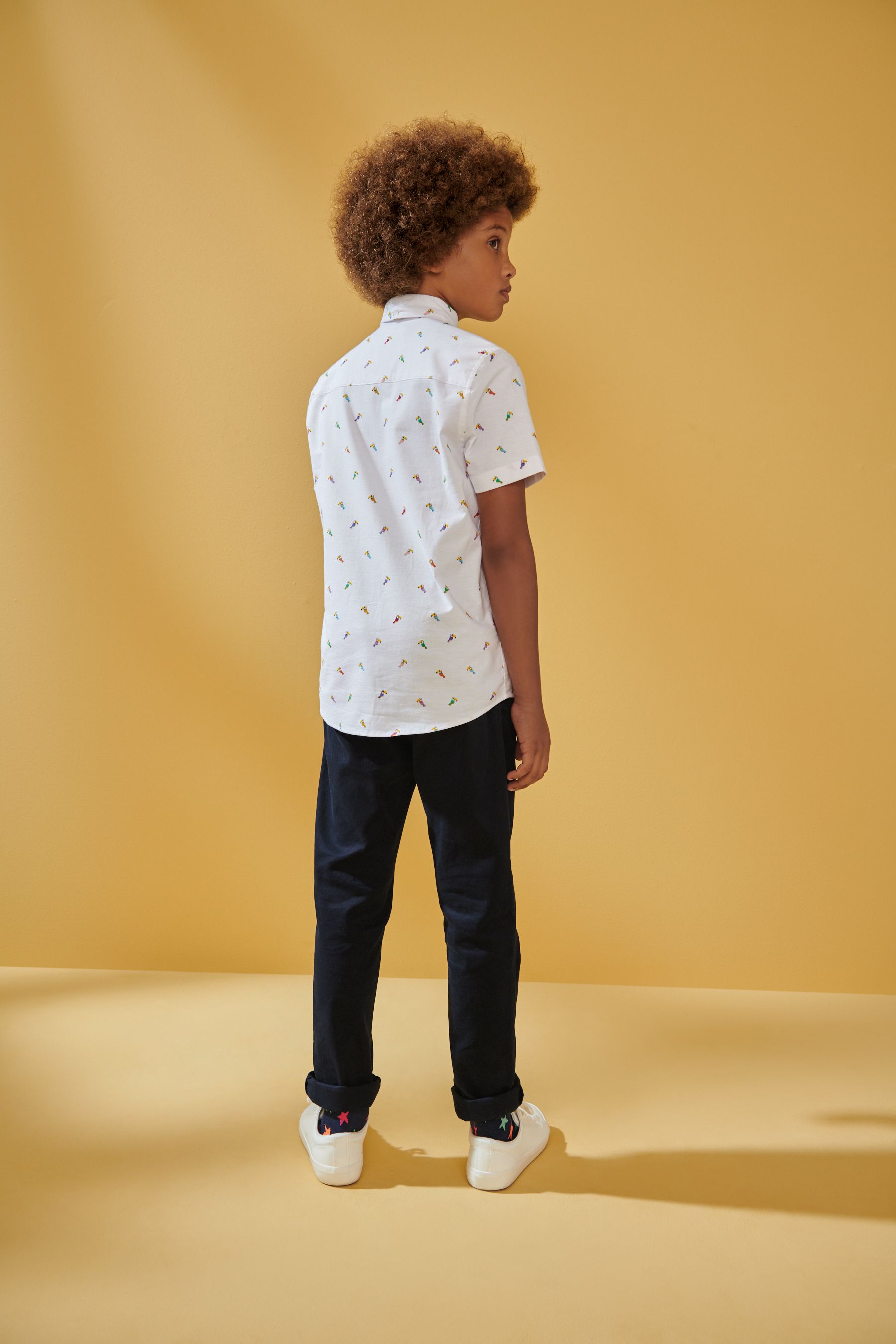 White With Toucan Print Short Sleeve Oxford Shirt (3-16yrs)