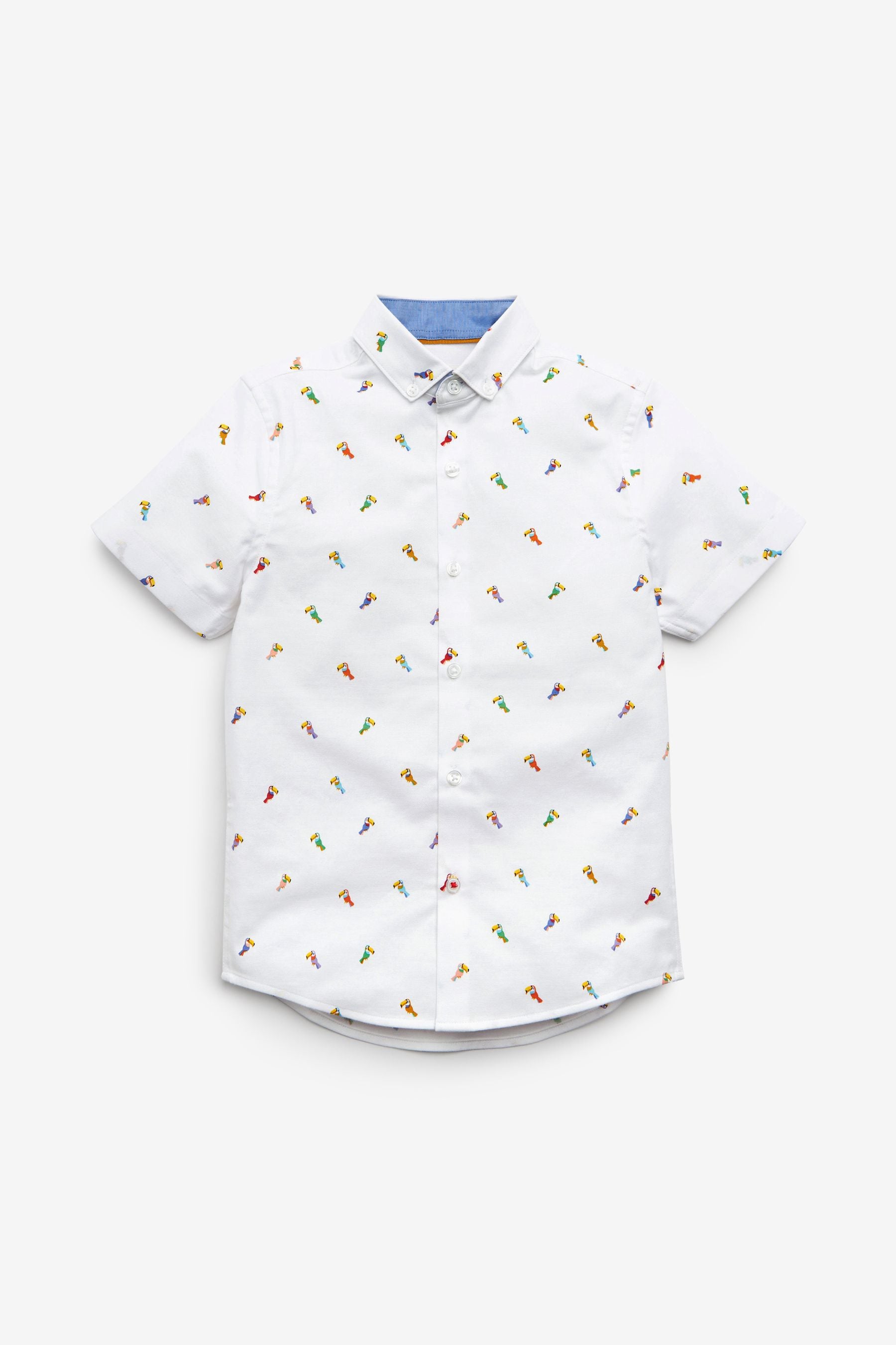 White With Toucan Print Short Sleeve Oxford Shirt (3-16yrs)