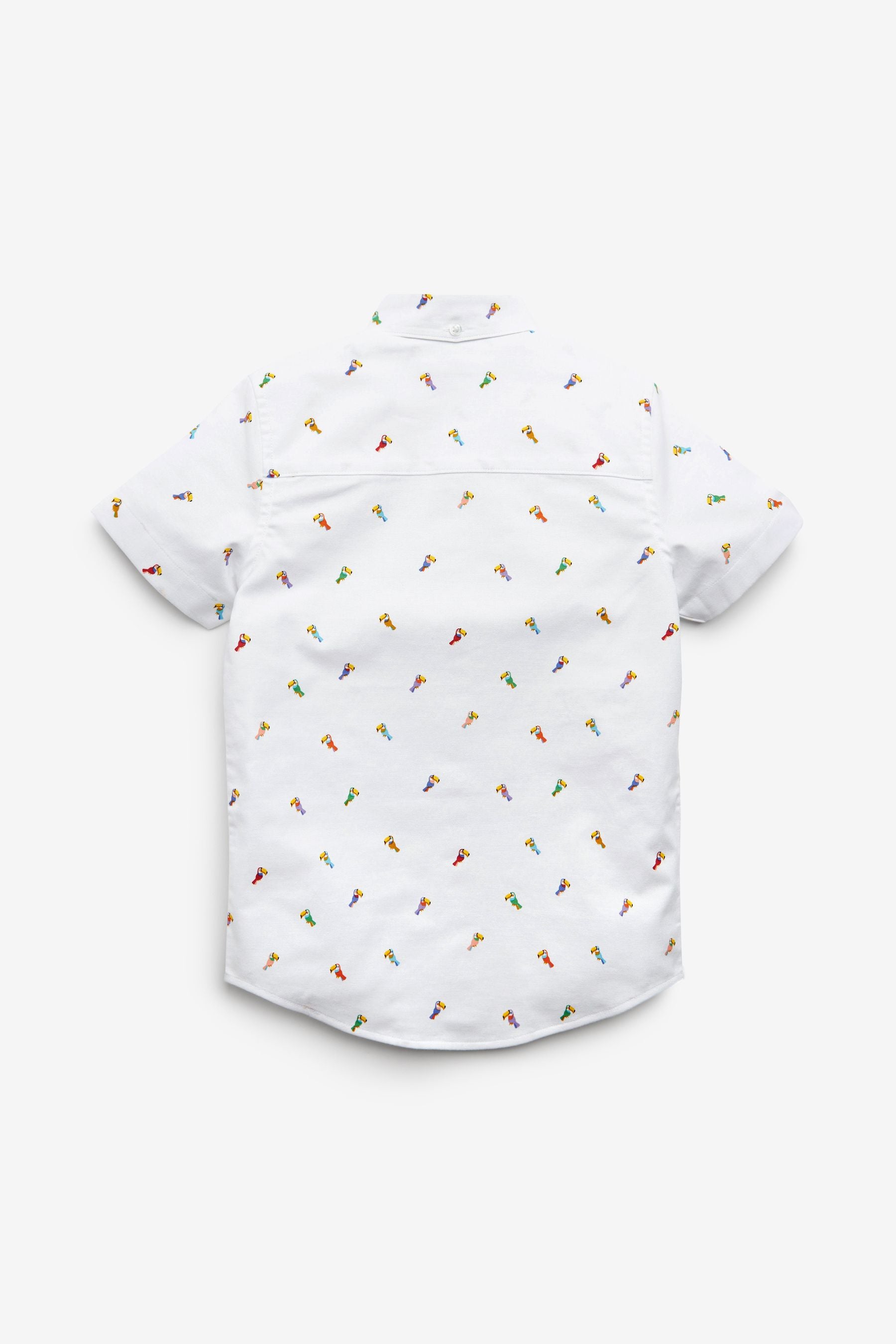 White With Toucan Print Short Sleeve Oxford Shirt (3-16yrs)