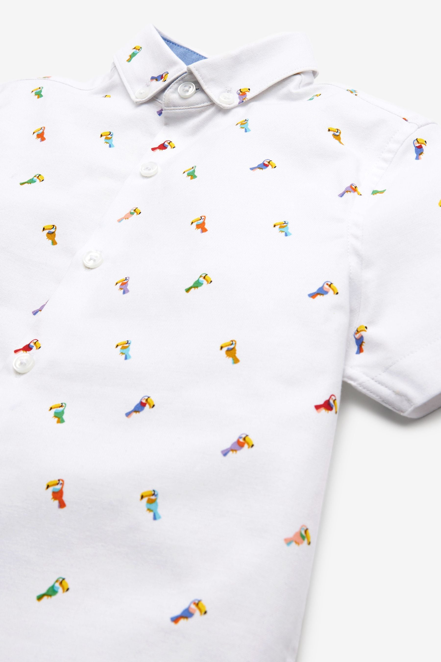 White With Toucan Print Short Sleeve Oxford Shirt (3-16yrs)