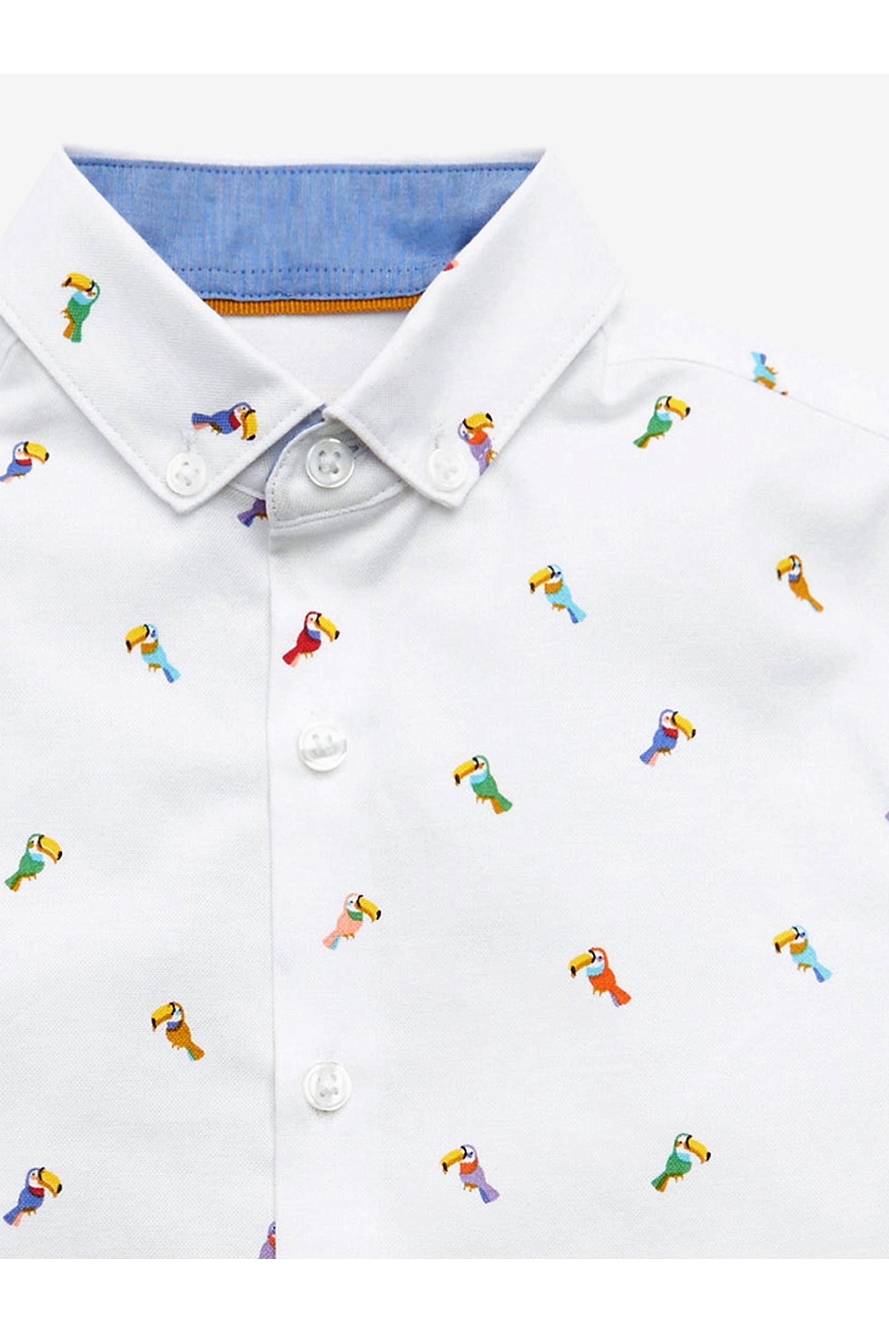 White With Toucan Print Short Sleeve Oxford Shirt (3-16yrs)