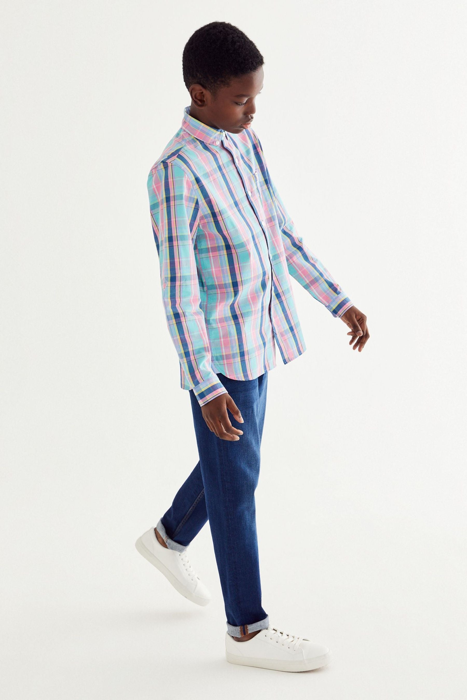 Blue/Pink Check Long Sleeve Shirt (3-16yrs)