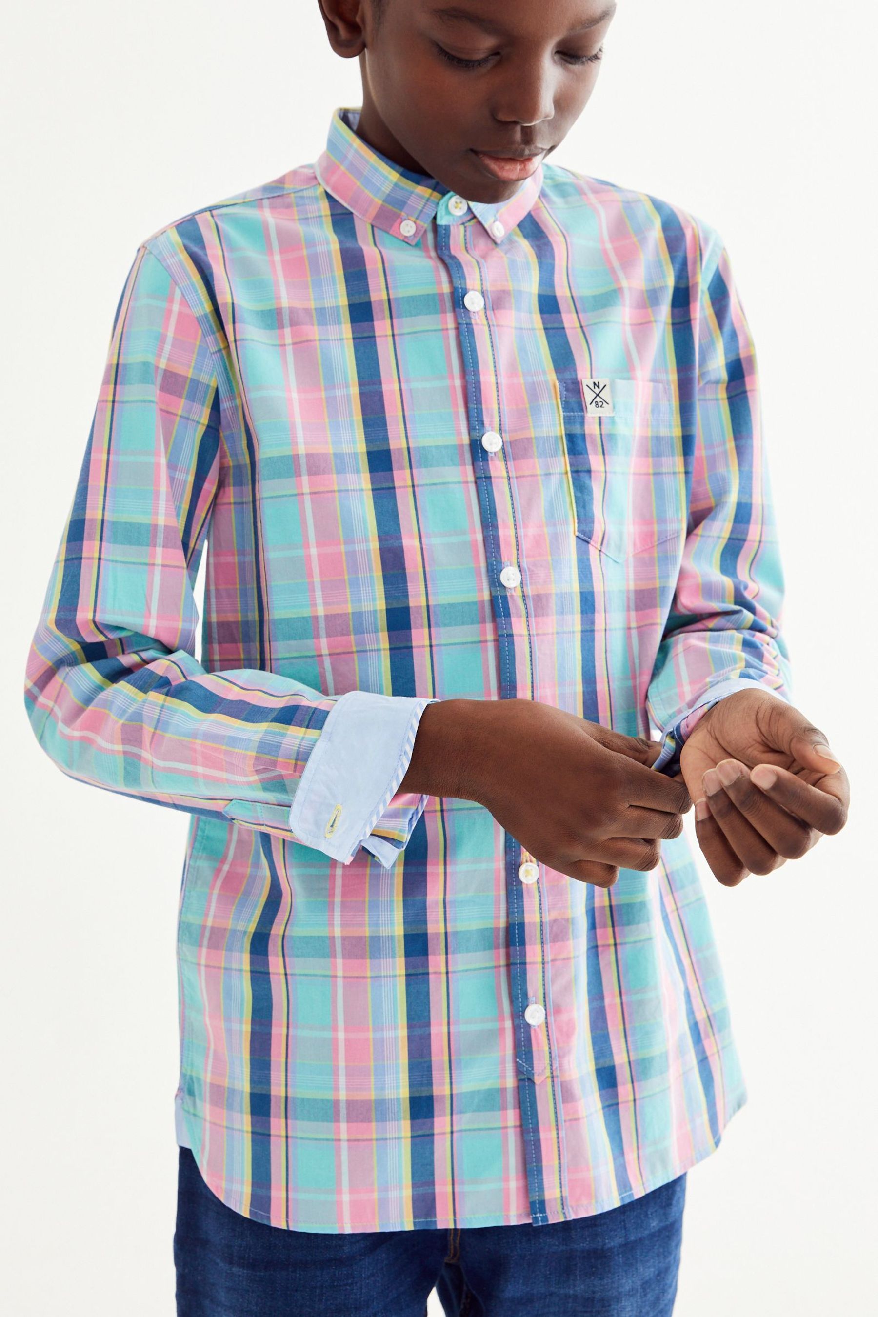 Blue/Pink Check Long Sleeve Shirt (3-16yrs)