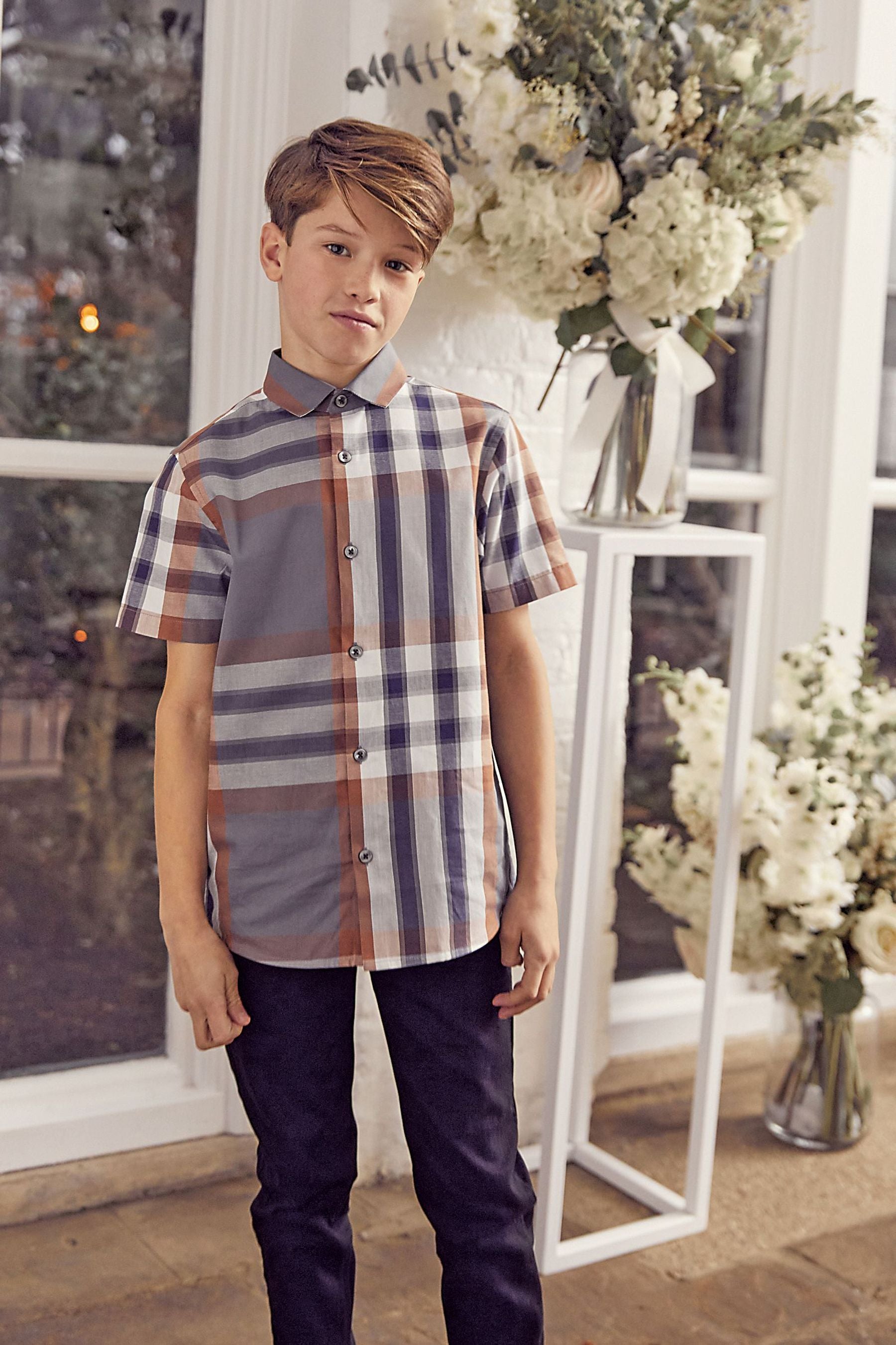 Grey Short Sleeve Check Shirt (3-16yrs)