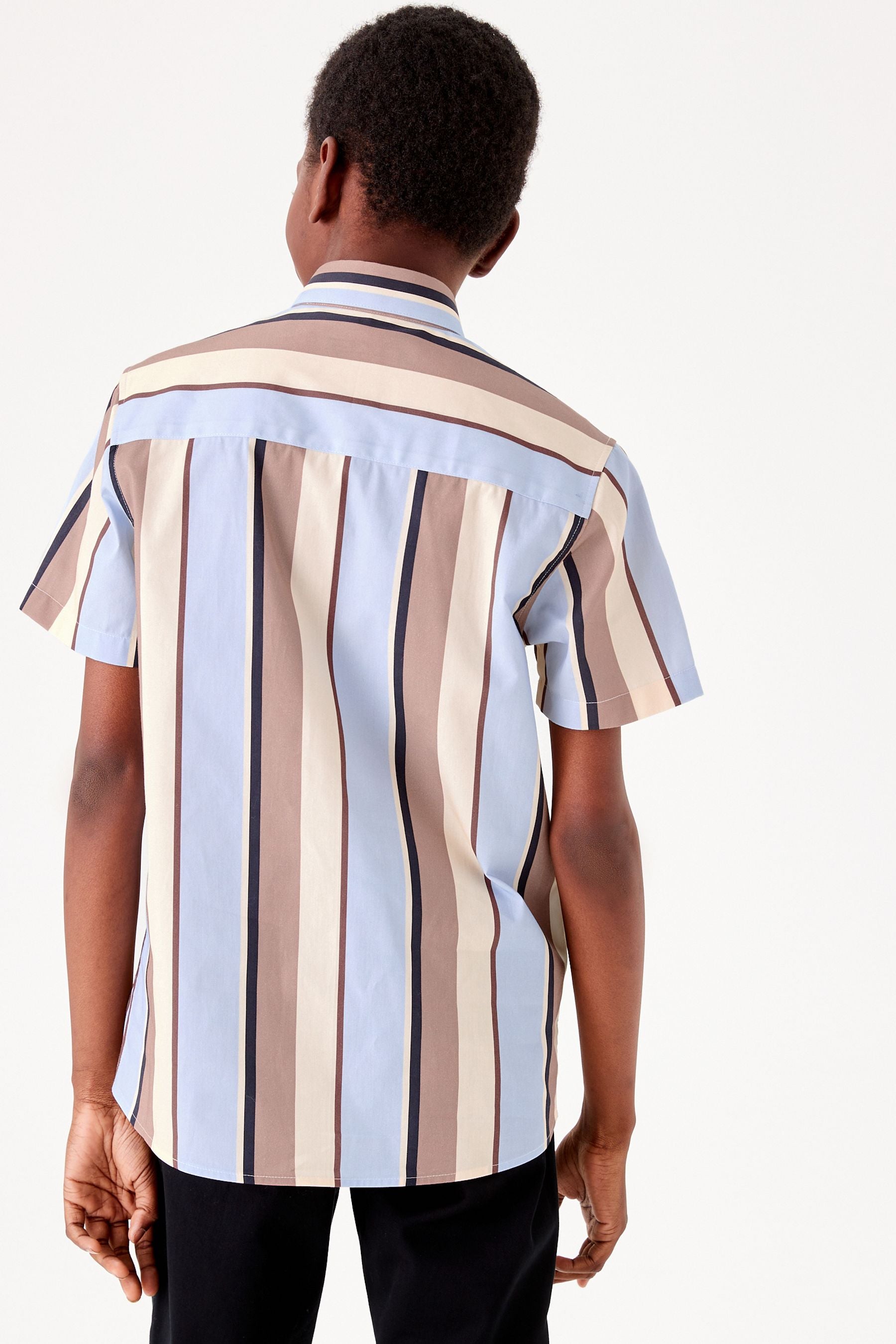 Neutral/Blue Stripe Short Sleeve Shirt (3-16yrs)