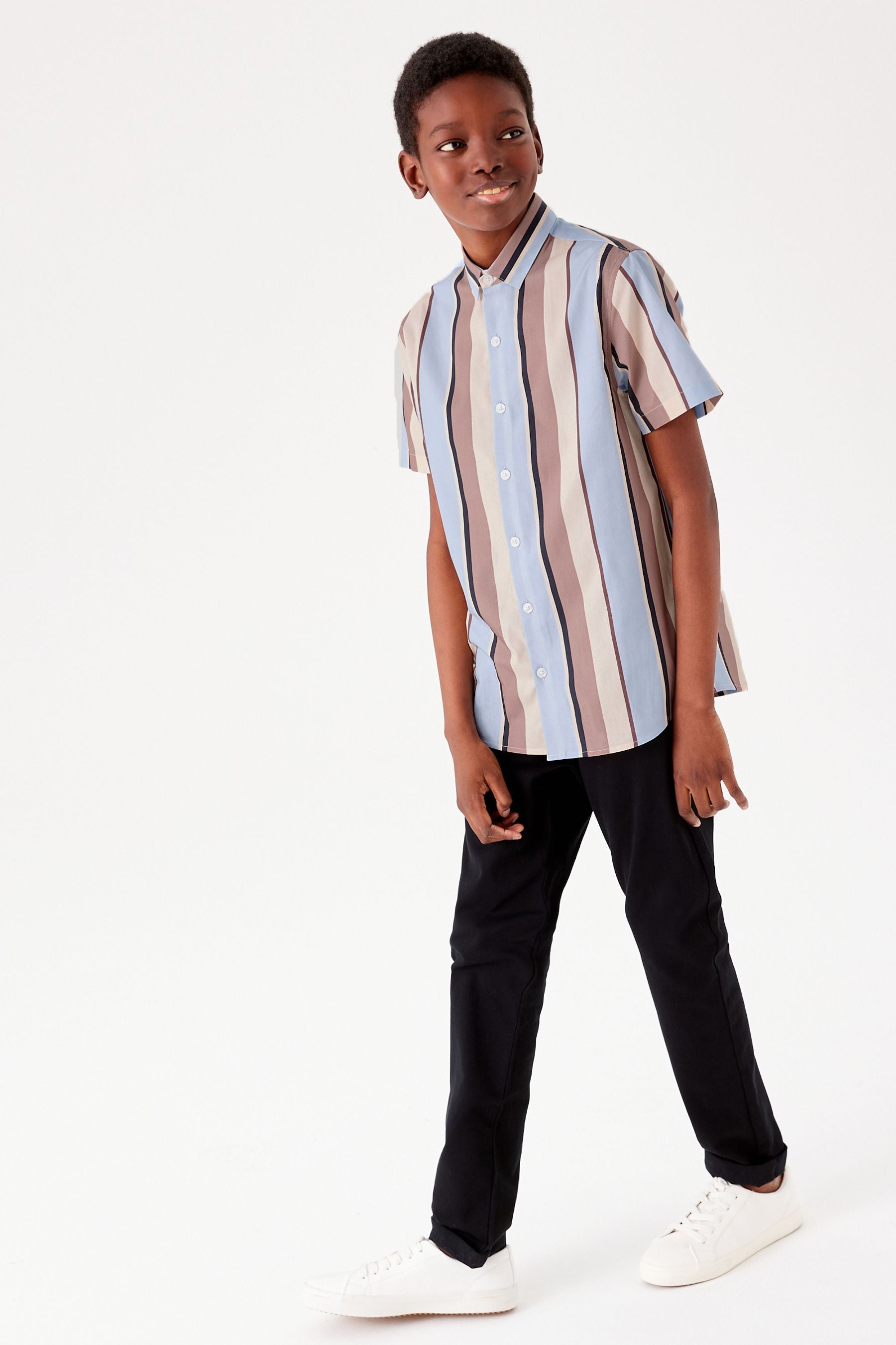 Neutral/Blue Stripe Short Sleeve Shirt (3-16yrs)