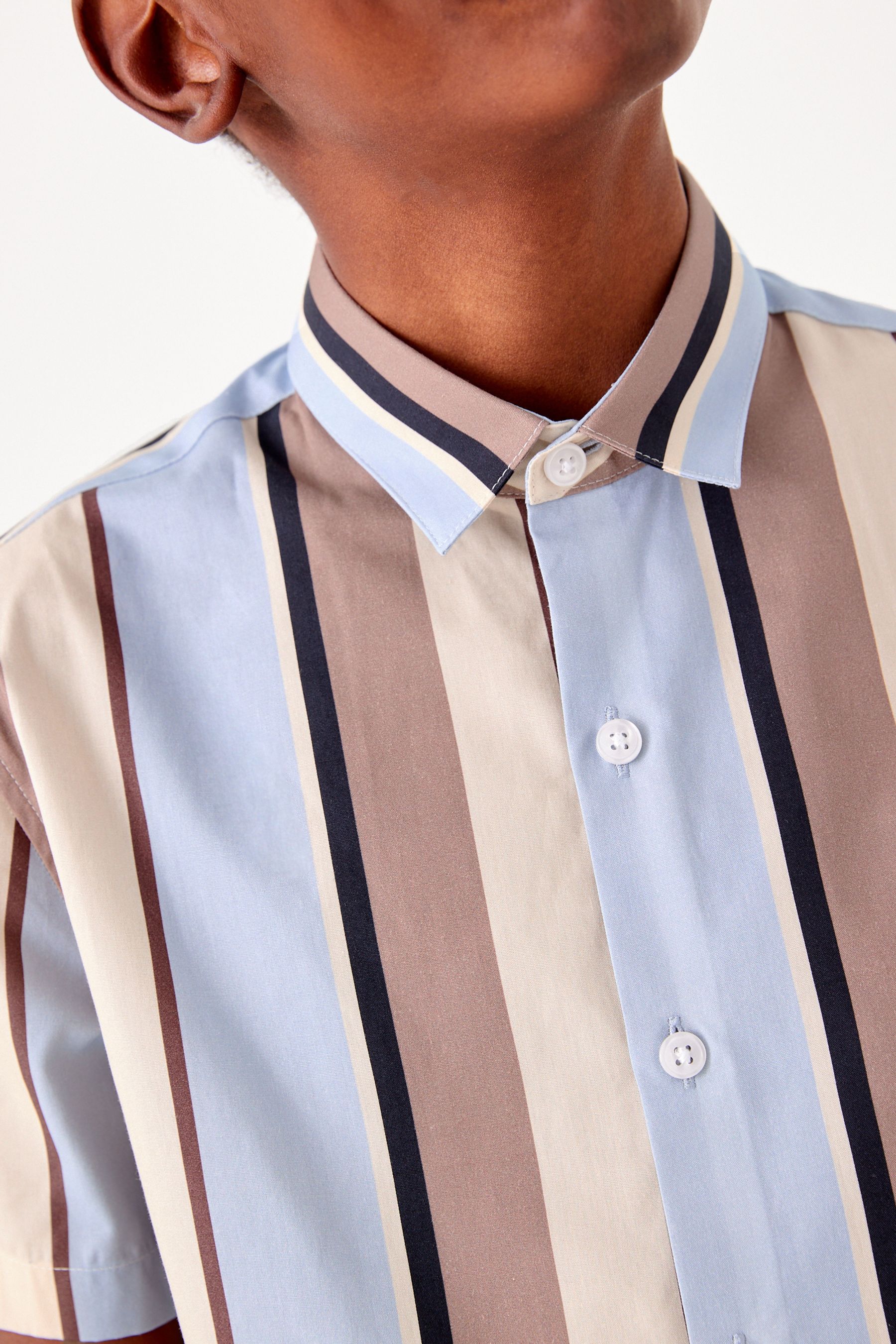 Neutral/Blue Stripe Short Sleeve Shirt (3-16yrs)